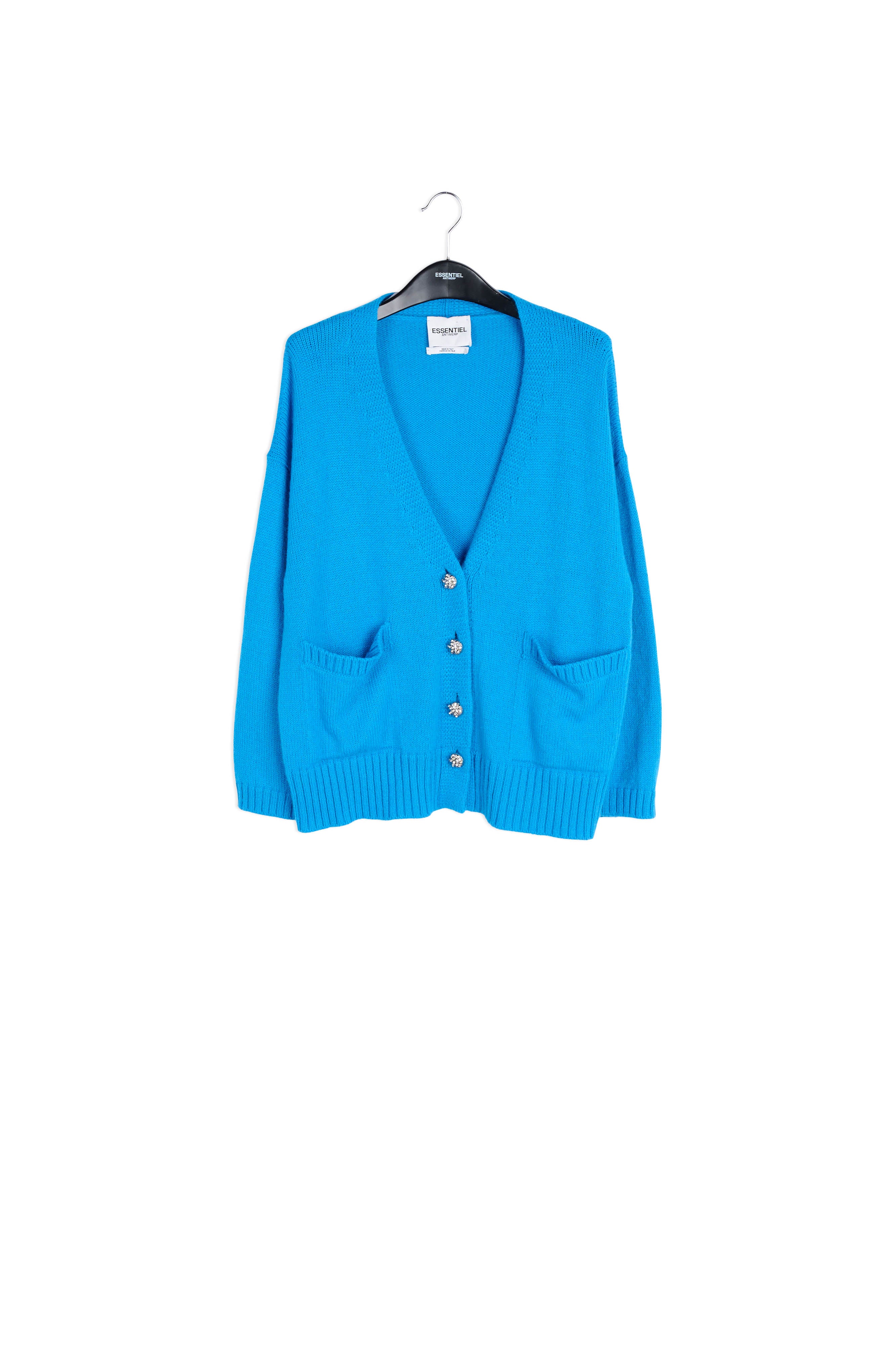 Cardigan bleu oversize avec boutons à strass RE—SSENTIEL | Essentiel second hand