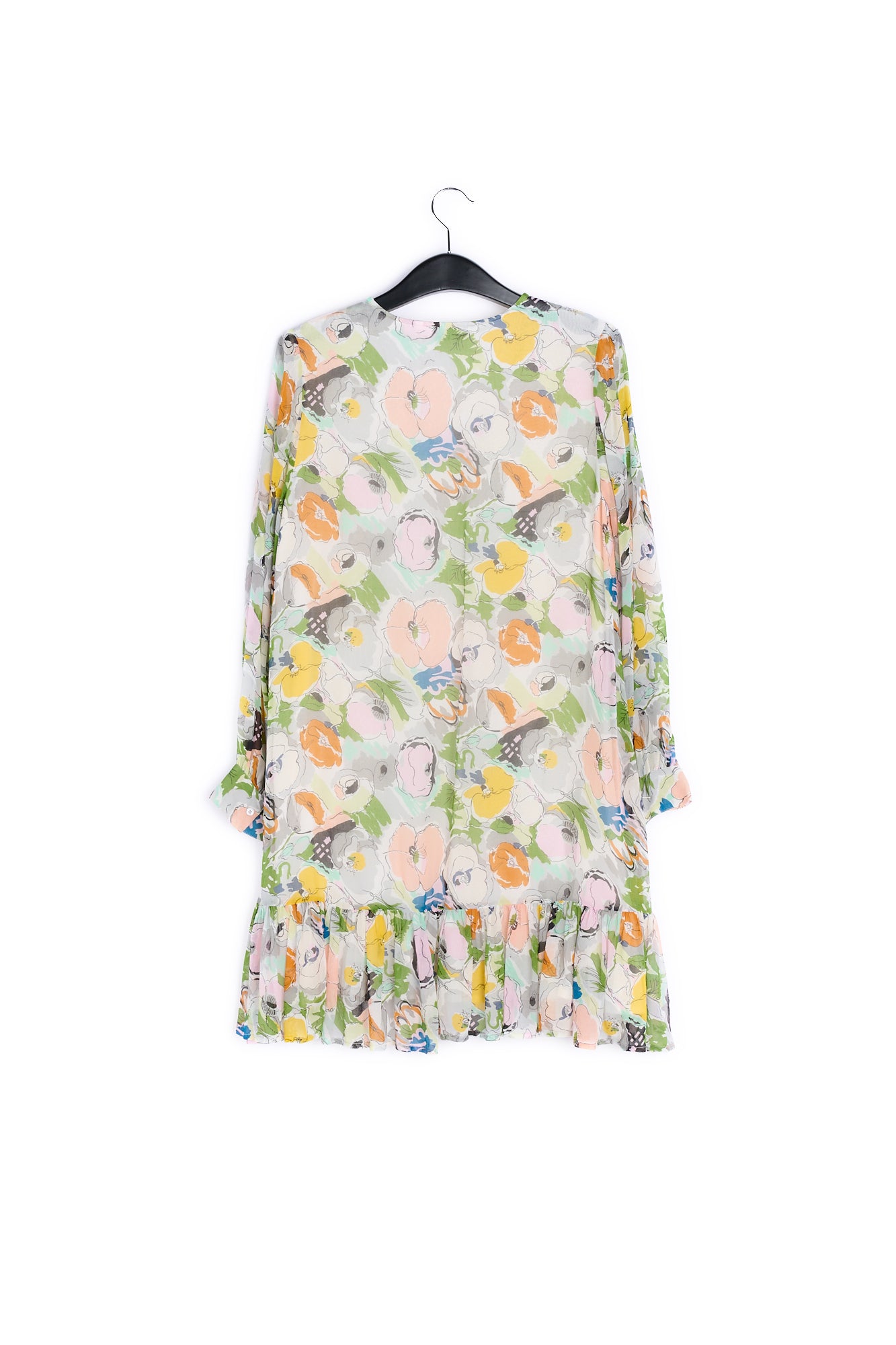Grey, peach and yellow floral mini dress RE—SSENTIEL | Essentiel second hand