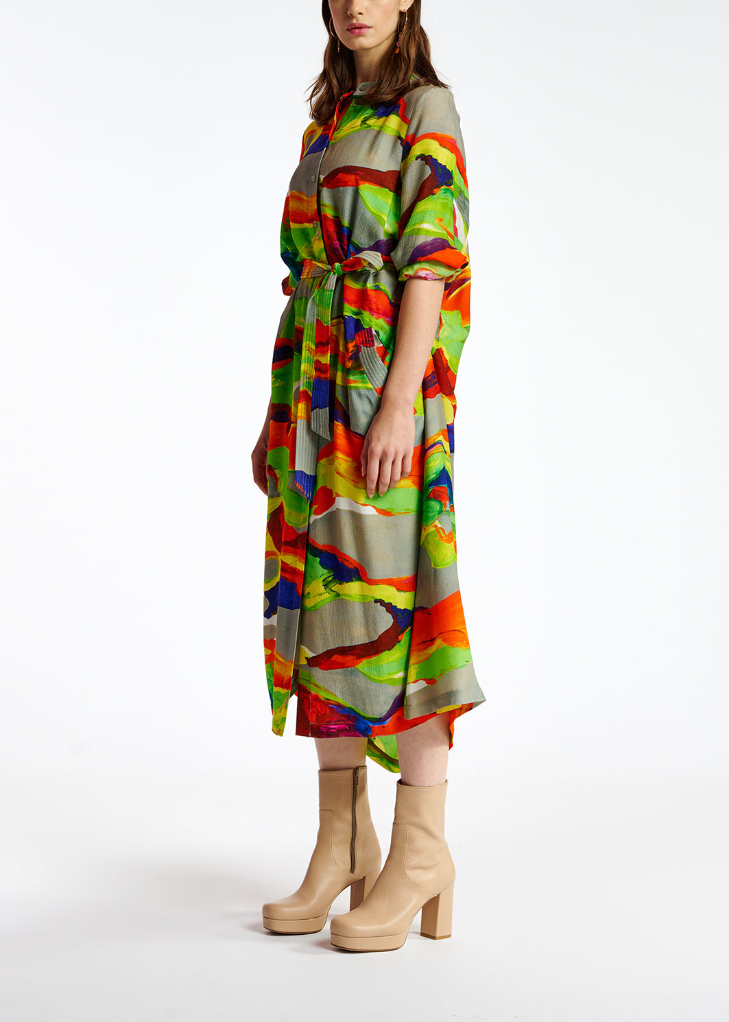 Multicolor midi-length shirt dress with paint stroke print RE—SSENTIEL | Essentiel second hand