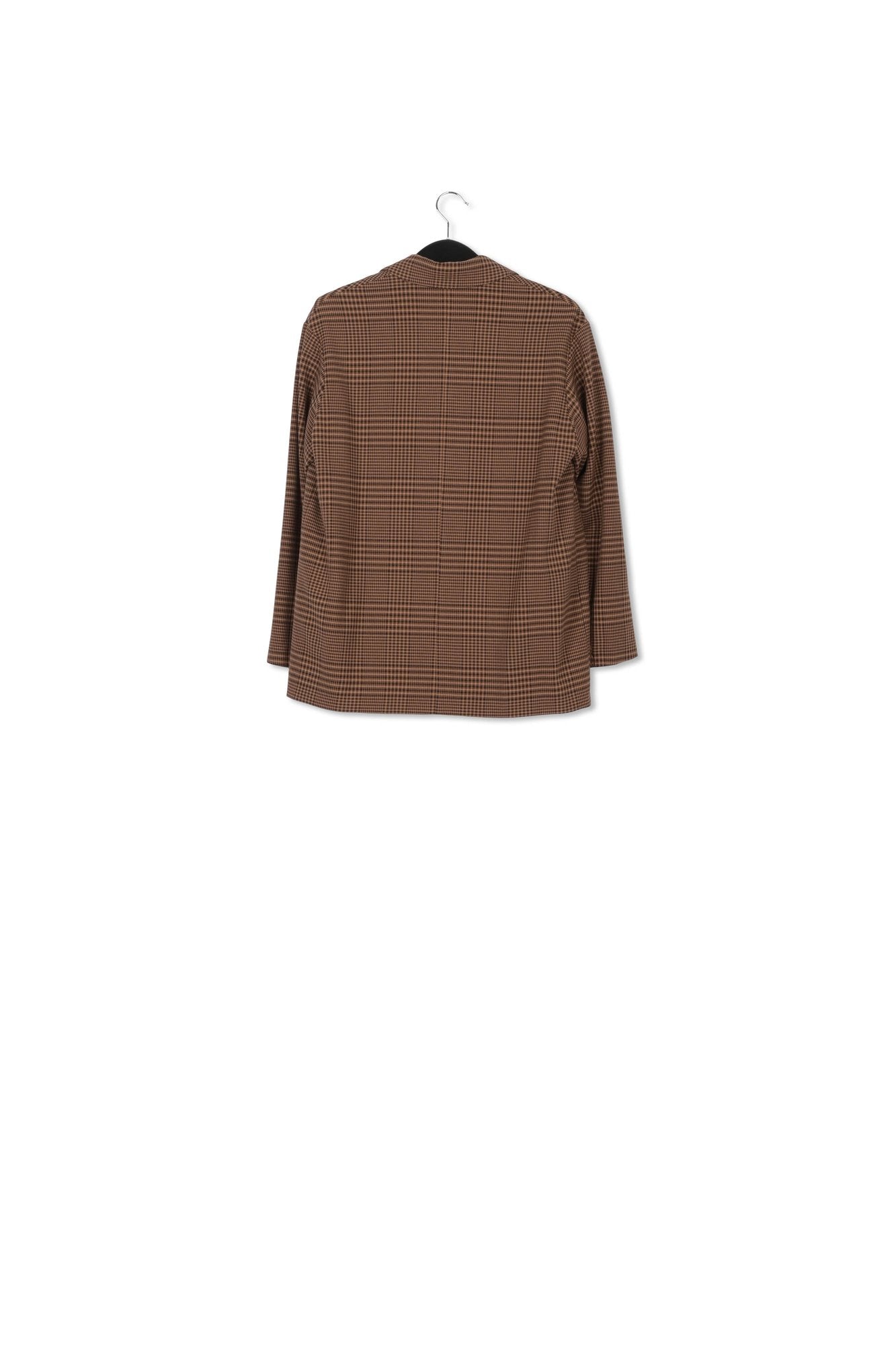 Bruine ruitjesblazer met dubbele knopenrij RE—SSENTIEL | Essentiel second hand