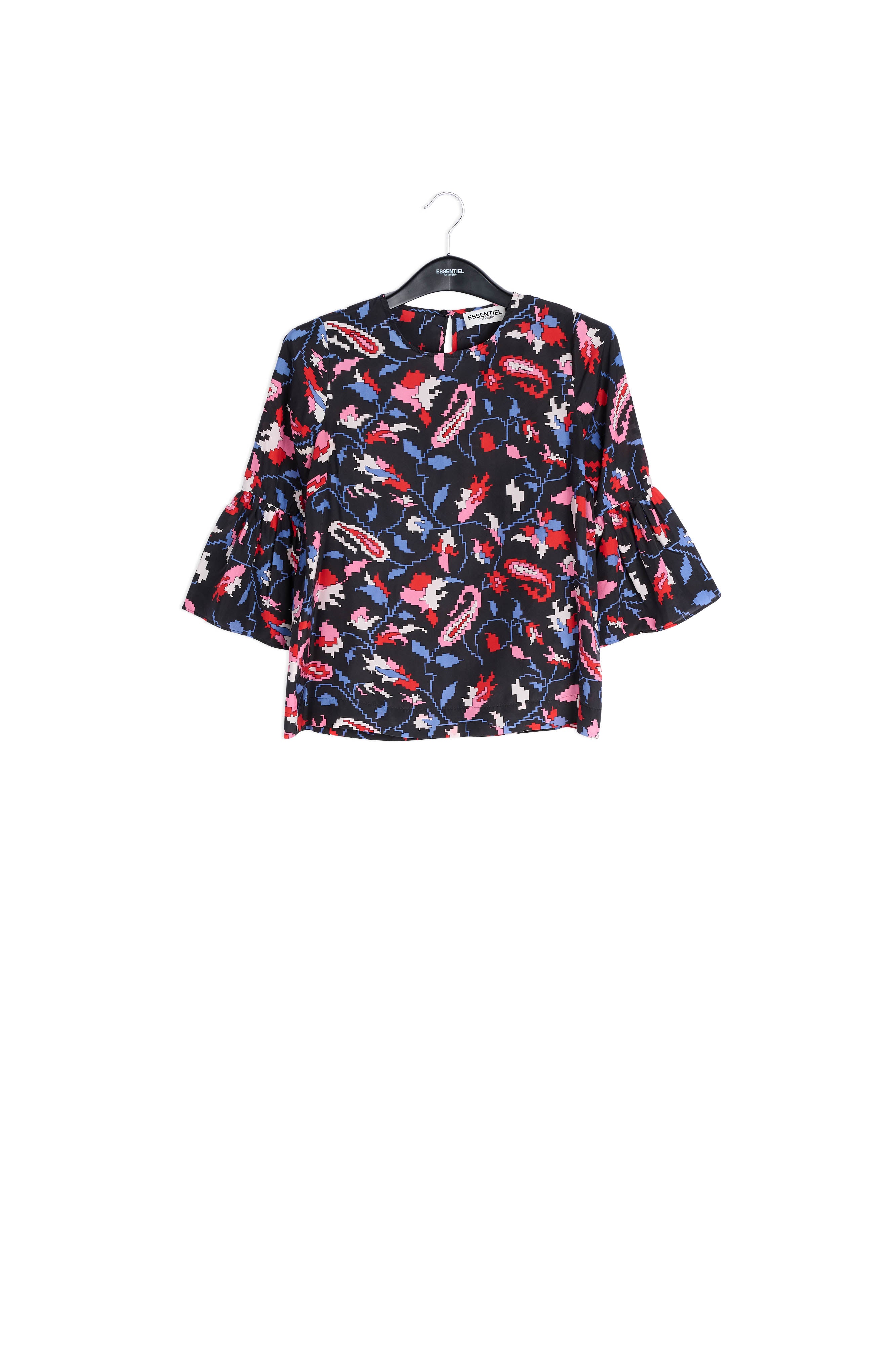 Blue silk Blouse with flower print RE—SSENTIEL | Essentiel second hand