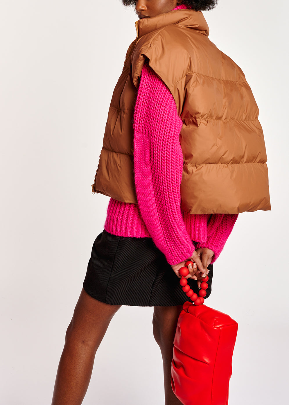 Brown sleeveless puffer jacket RE—SSENTIEL | Essentiel second hand