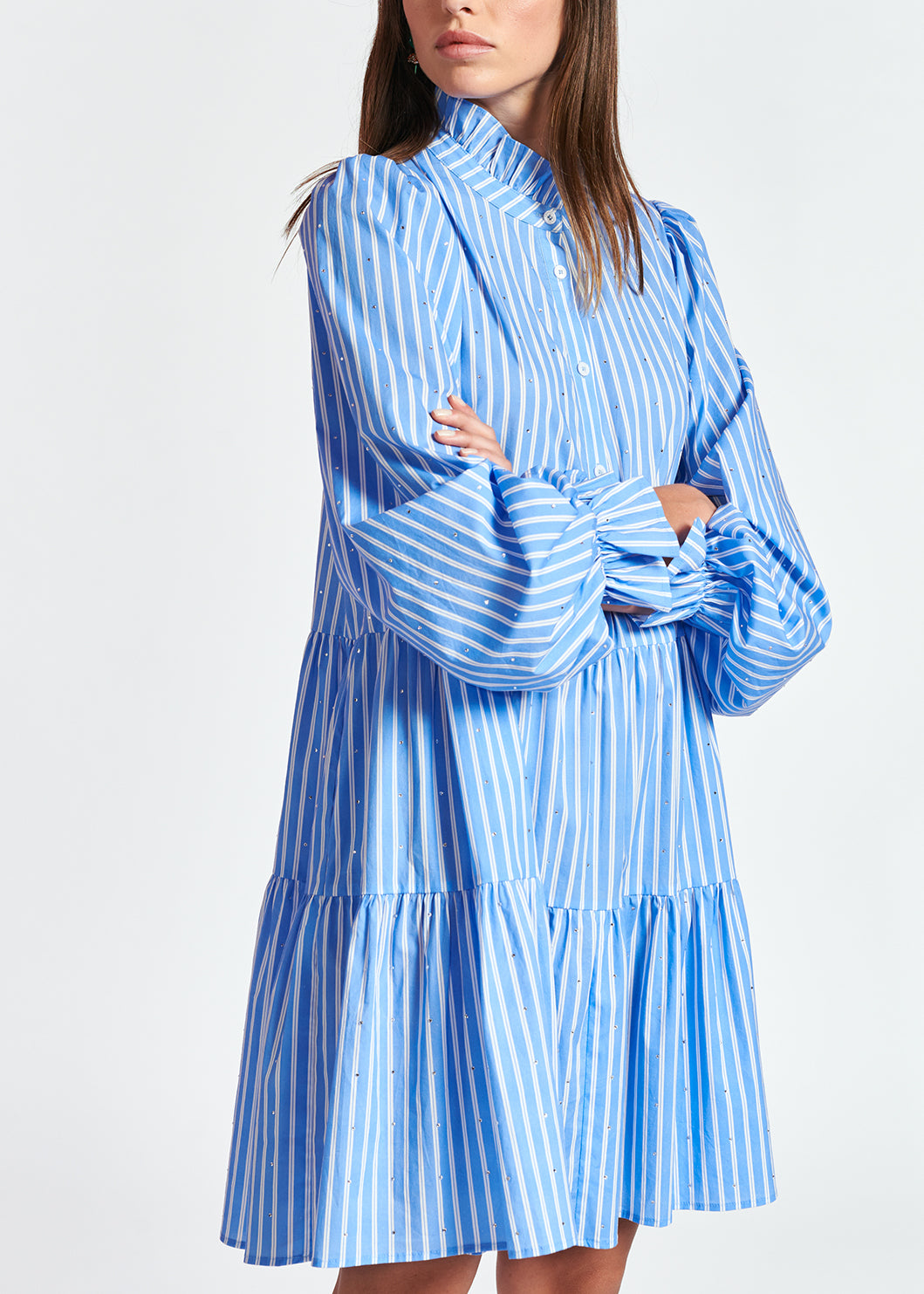 Light blue striped cotton-poplin mini dress RE—SSENTIEL | Essentiel second hand