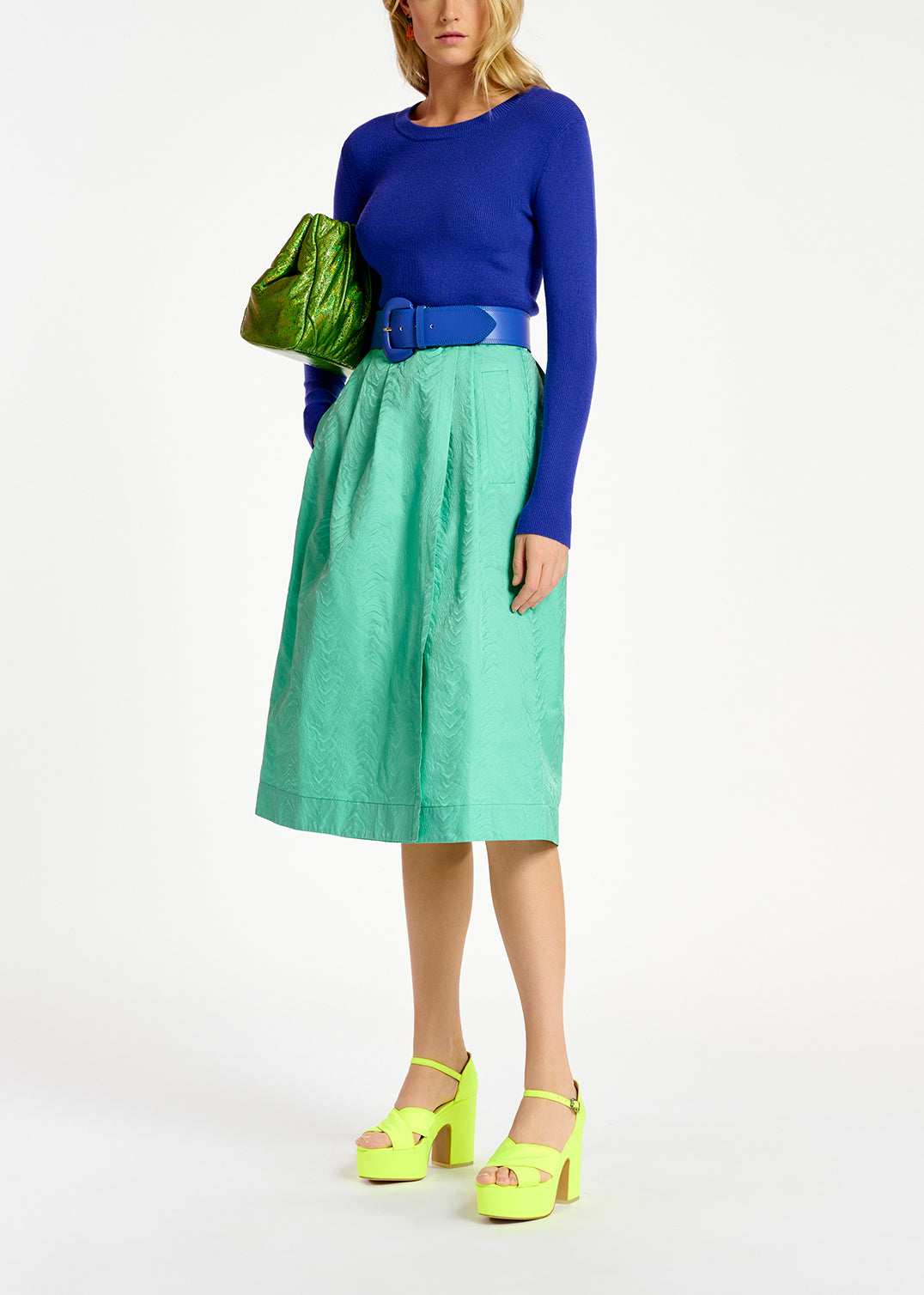 Turquoise jacquard midi-length wrap skirt RE—SSENTIEL | Essentiel second hand
