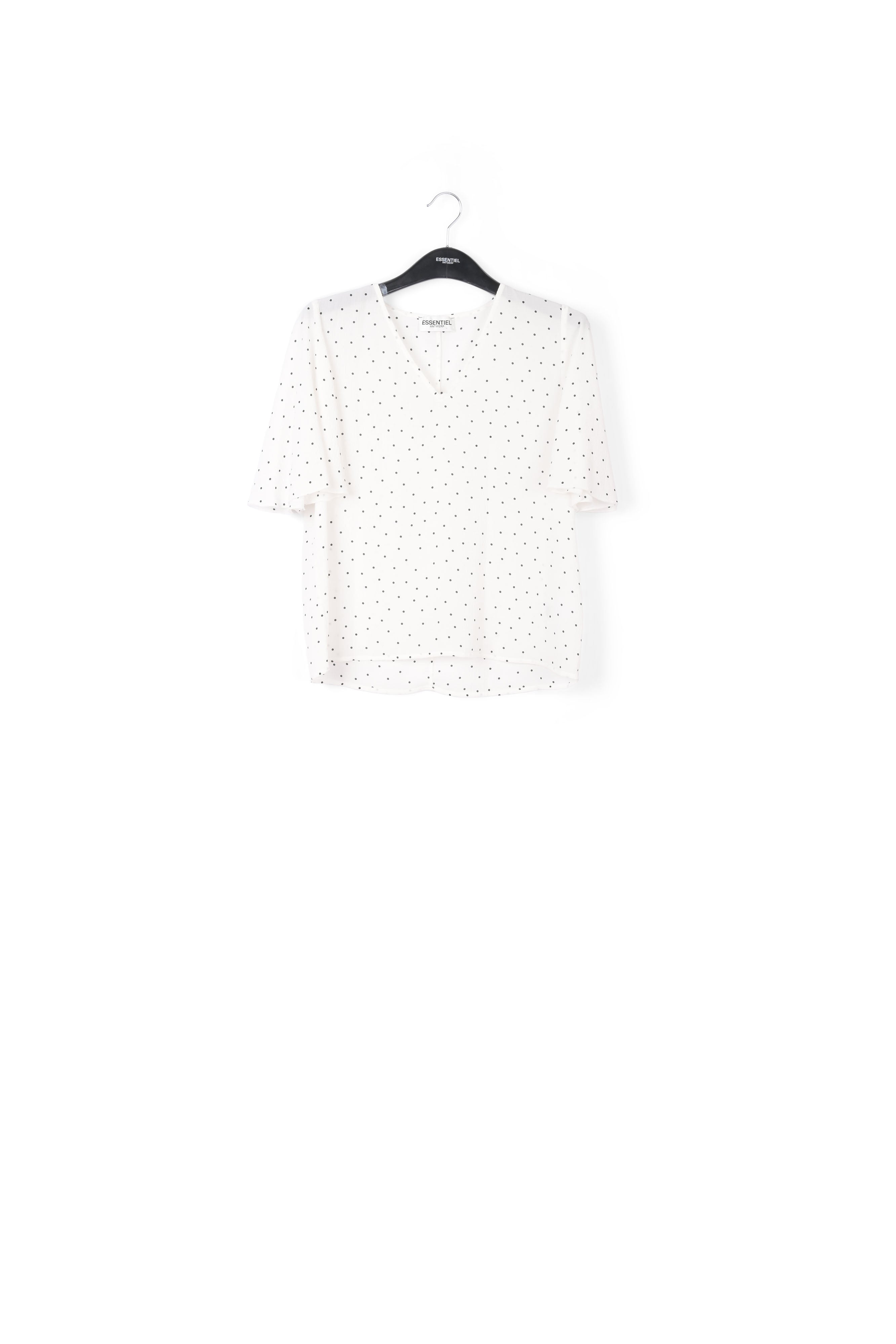 White polka dot v-neck top RE—SSENTIEL | Essentiel second hand