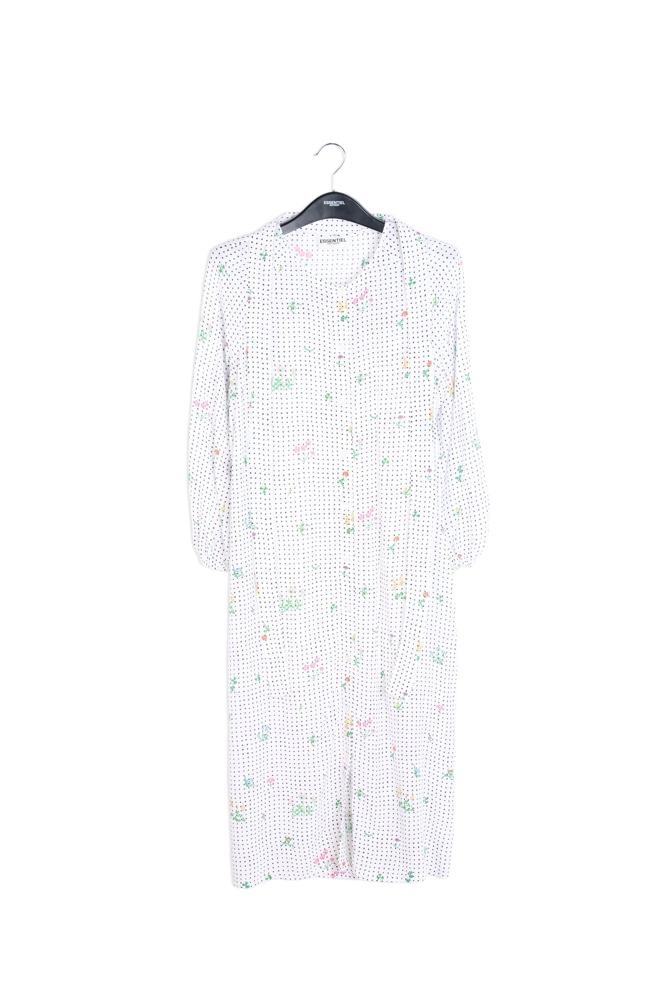 Gebroken witte jurk met stippen en bloemenprint RE—SSENTIEL | Essentiel second hand
