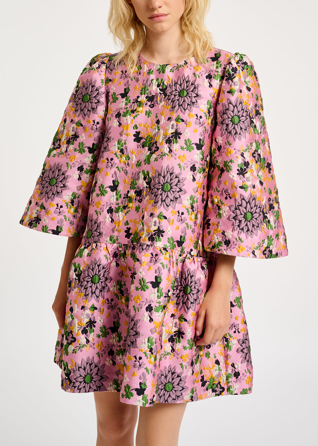 Pink floral jacquard mini dress RE—SSENTIEL | Essentiel second hand