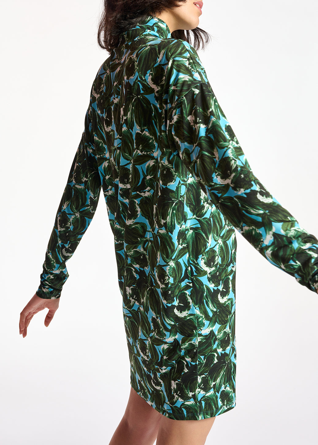 Mini-robe à col roulé à imprimé feuillage bleu et vert RE—SSENTIEL | Essentiel second hand