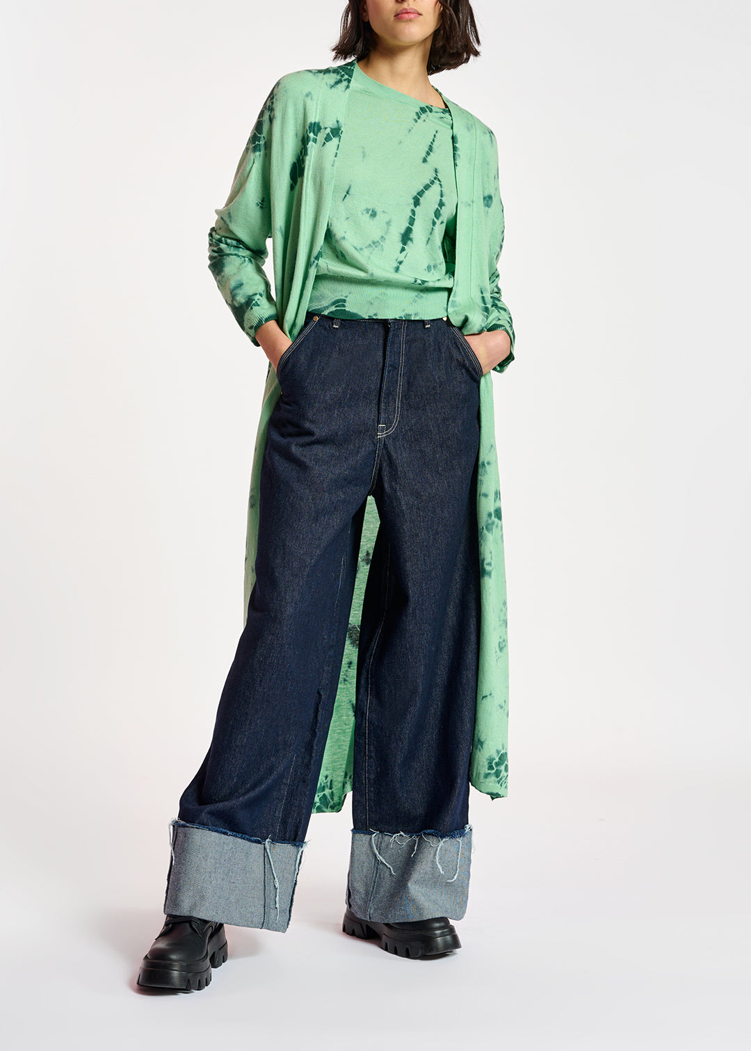 Mint green and dark green tie-dye sweater RE—SSENTIEL | Essentiel second hand