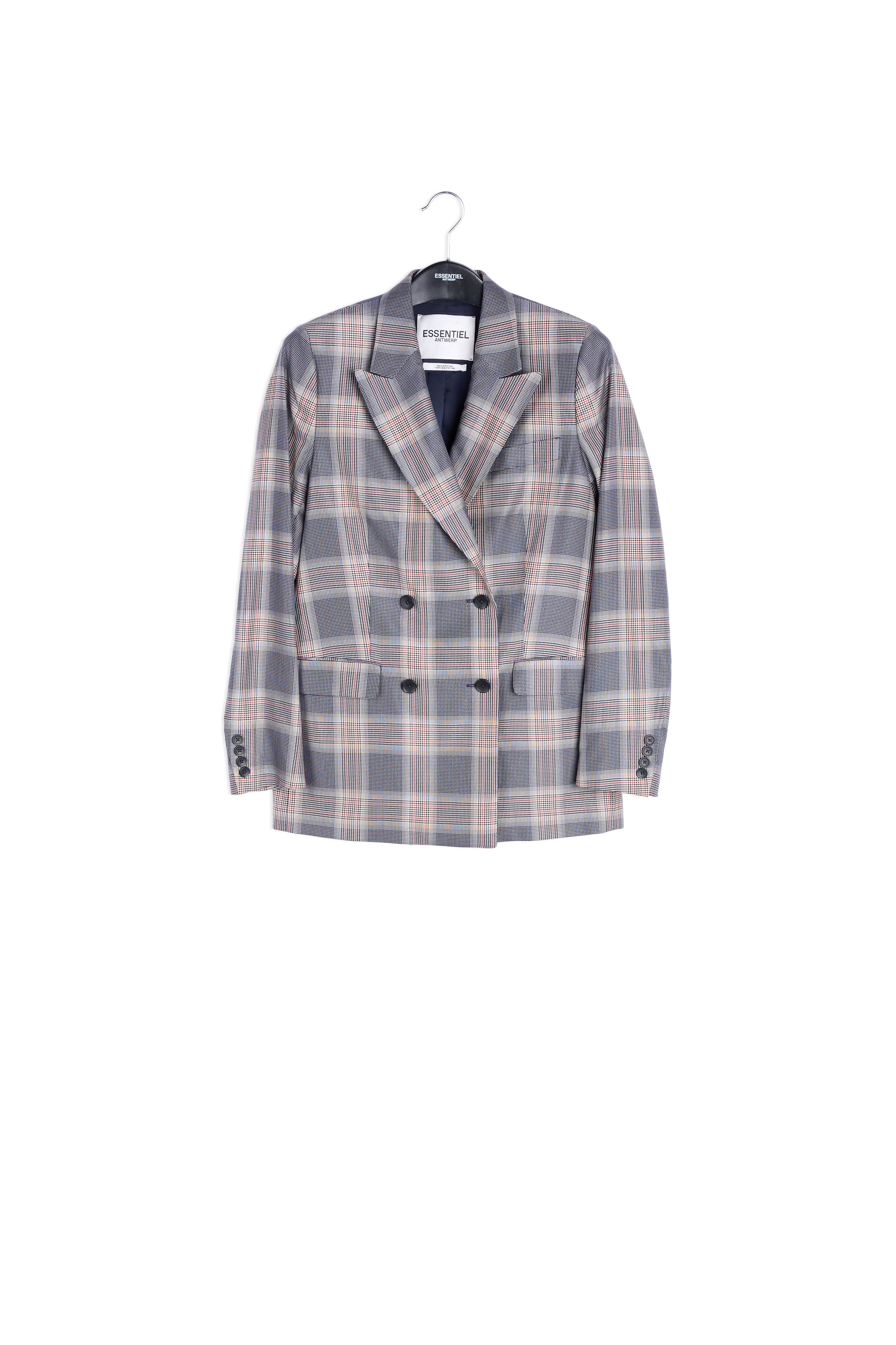 Veste croisée en tartan gris RE—SSENTIEL | Essentiel second hand