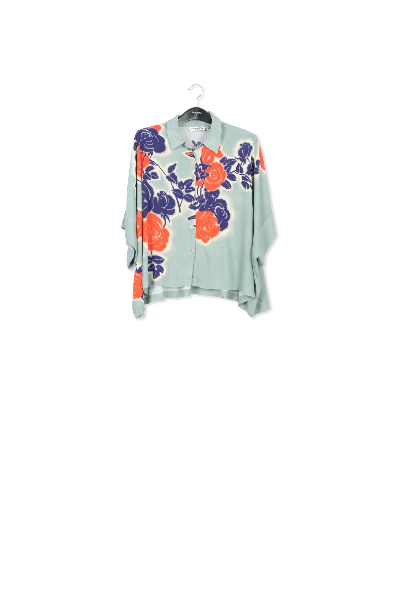 Light blue, blue and orange oversized shirt with floral print RE—SSENTIEL | Essentiel second hand