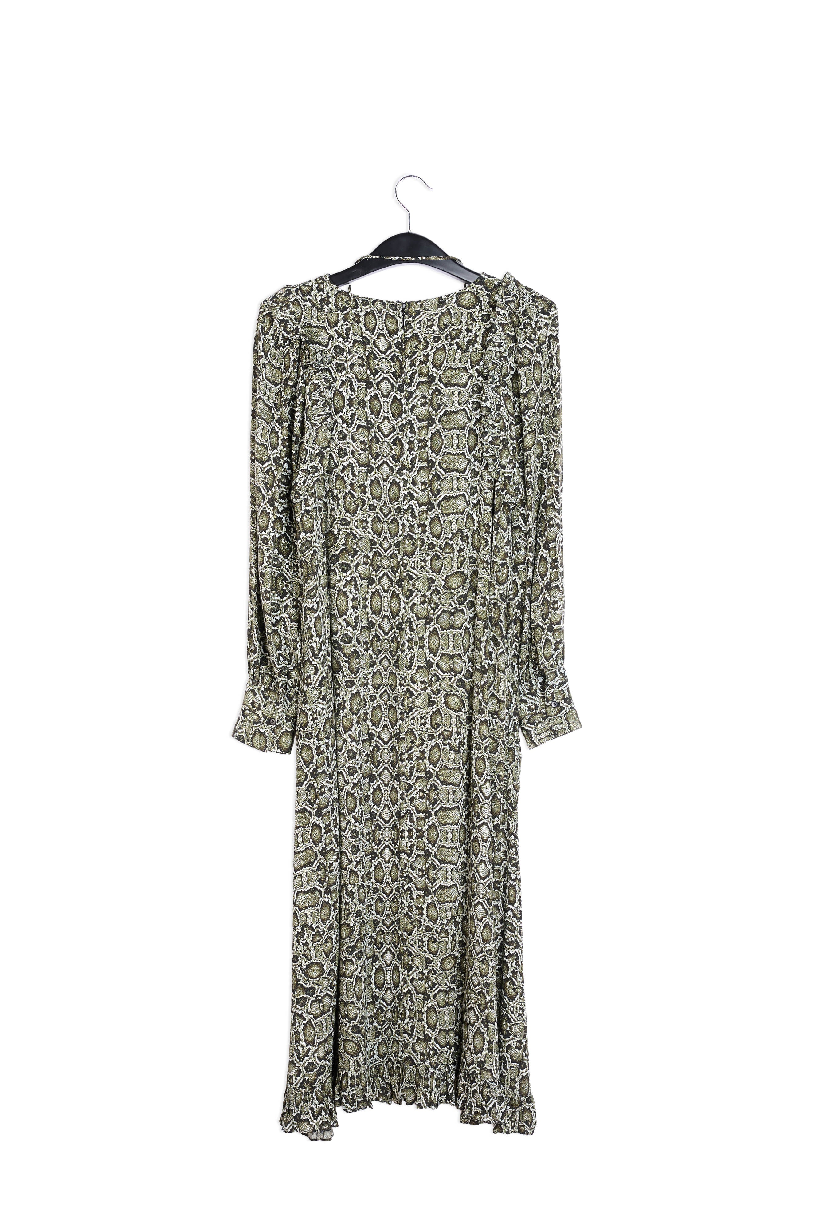 Kakigroene midi-jurk met slangenprint RE—SSENTIEL | Essentiel second hand