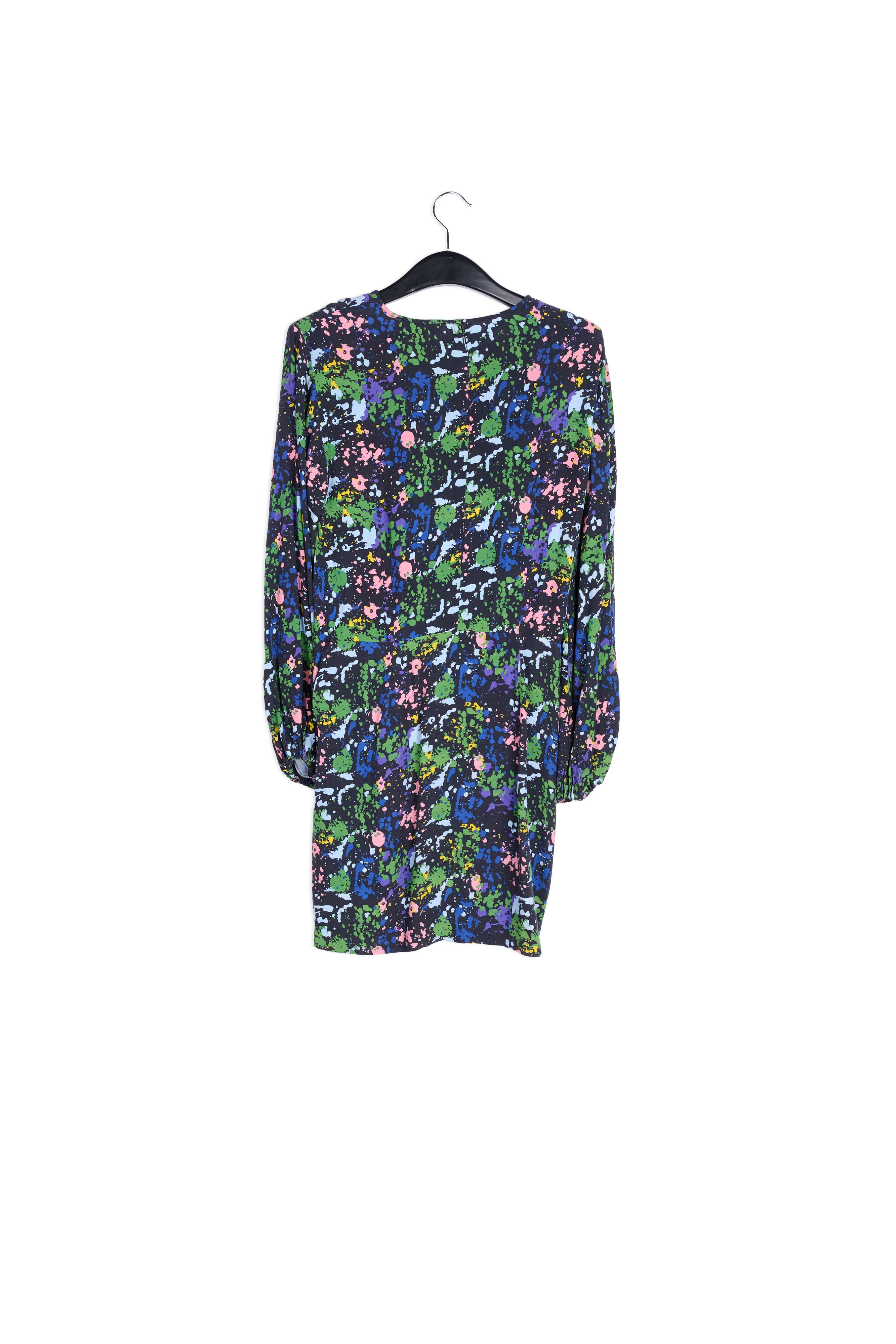 Zwarte en blauwe mini-jurk met bloemenprint RE—SSENTIEL | Essentiel second hand