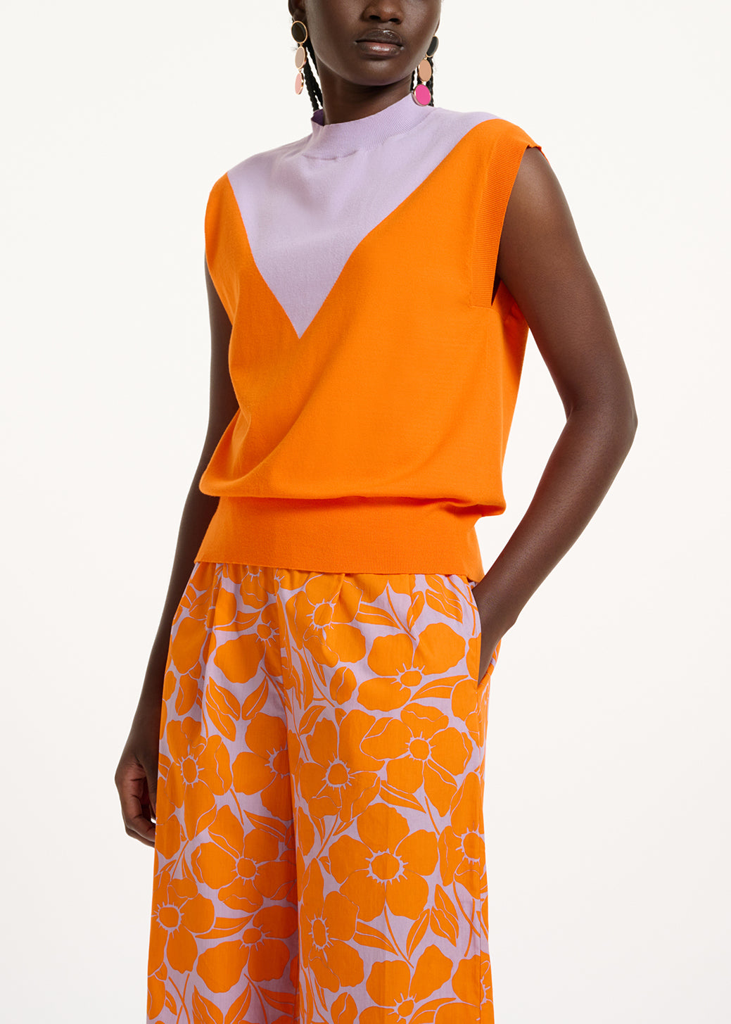 Orange and lilac knitted sleeveless top RE—SSENTIEL | Essentiel second hand