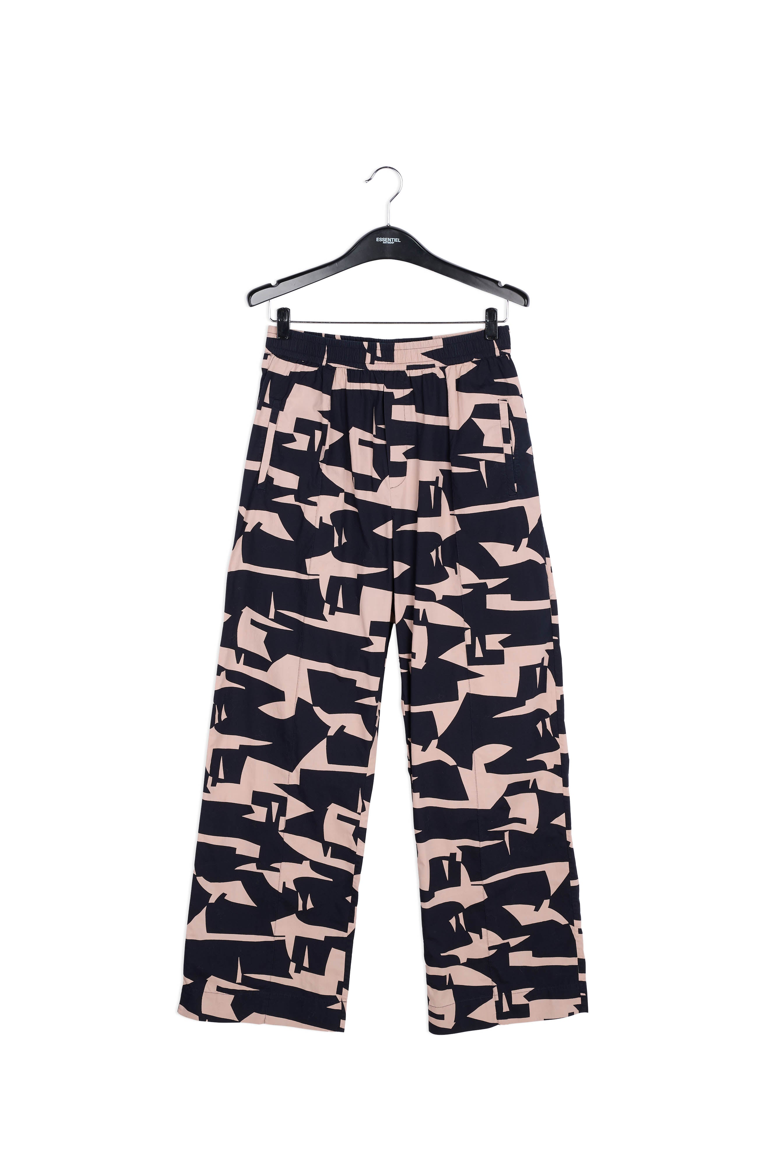 Beige cotton pants with dark blue graphic print RE—SSENTIEL | Essentiel second hand