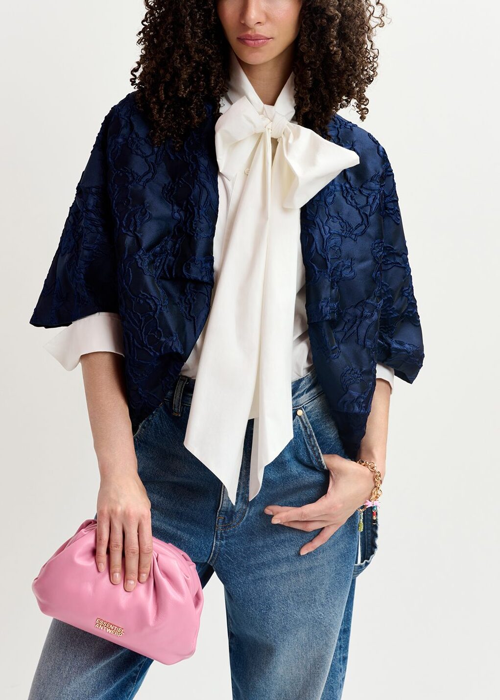 Navy blue jacquard-woven puffy jacket RE—SSENTIEL | Essentiel second hand