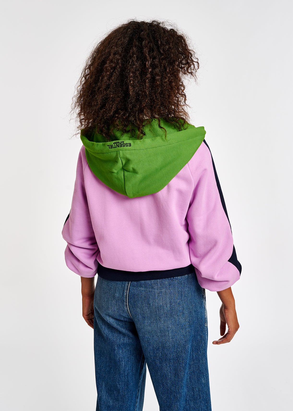 Navy blue, pink and green organic cotton zip-up hoodie RE—SSENTIEL | Essentiel second hand