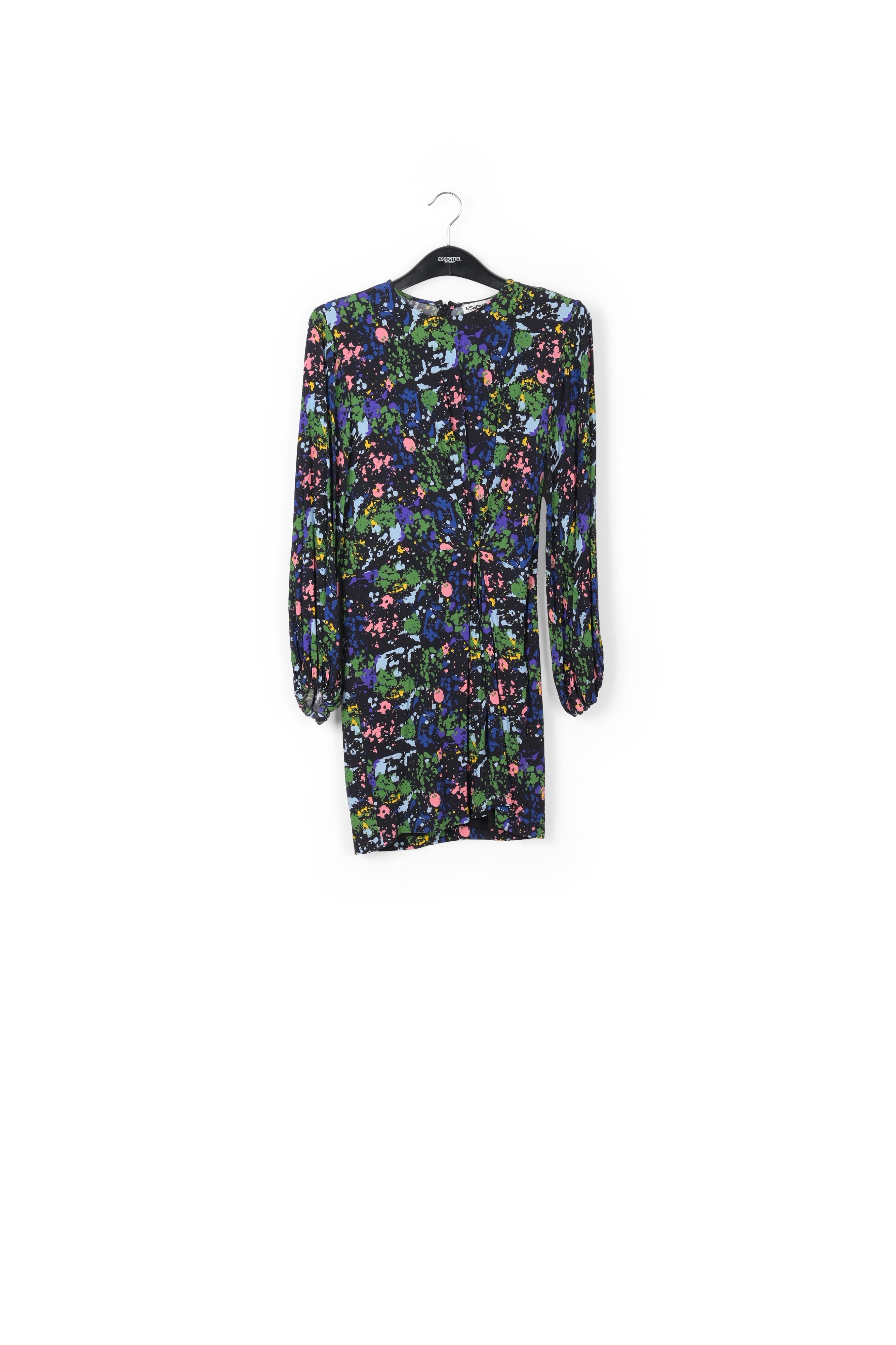 Mini-robe noire et bleue fleurie à taille cintrée RE—SSENTIEL | Essentiel second hand