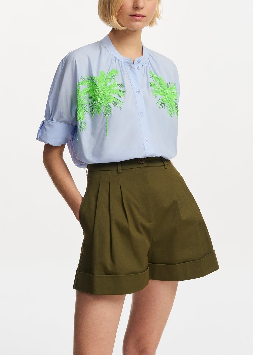 Light blue cotton shirt with embroidery RE—SSENTIEL | Essentiel second hand