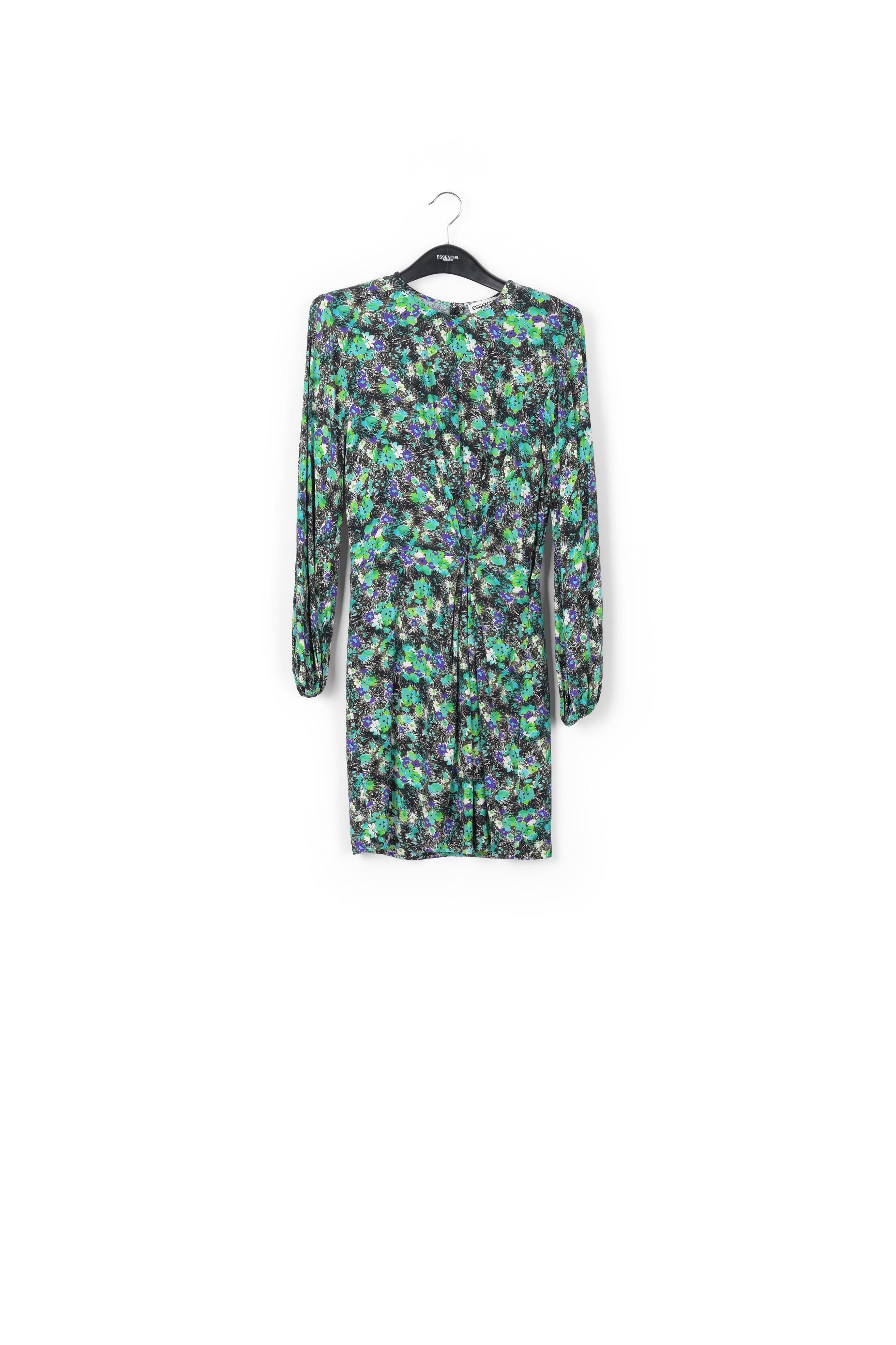 Mini-robe noire et bleue fleurie à taille cintrée RE—SSENTIEL | Essentiel second hand