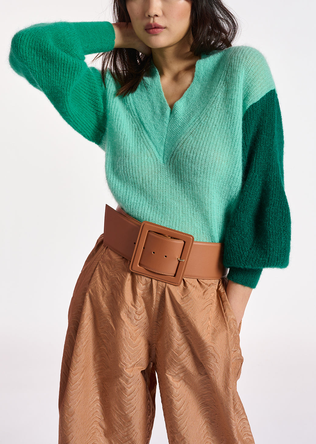 Turquoise v-neck mohair-blend sweater RE—SSENTIEL | Essentiel second hand