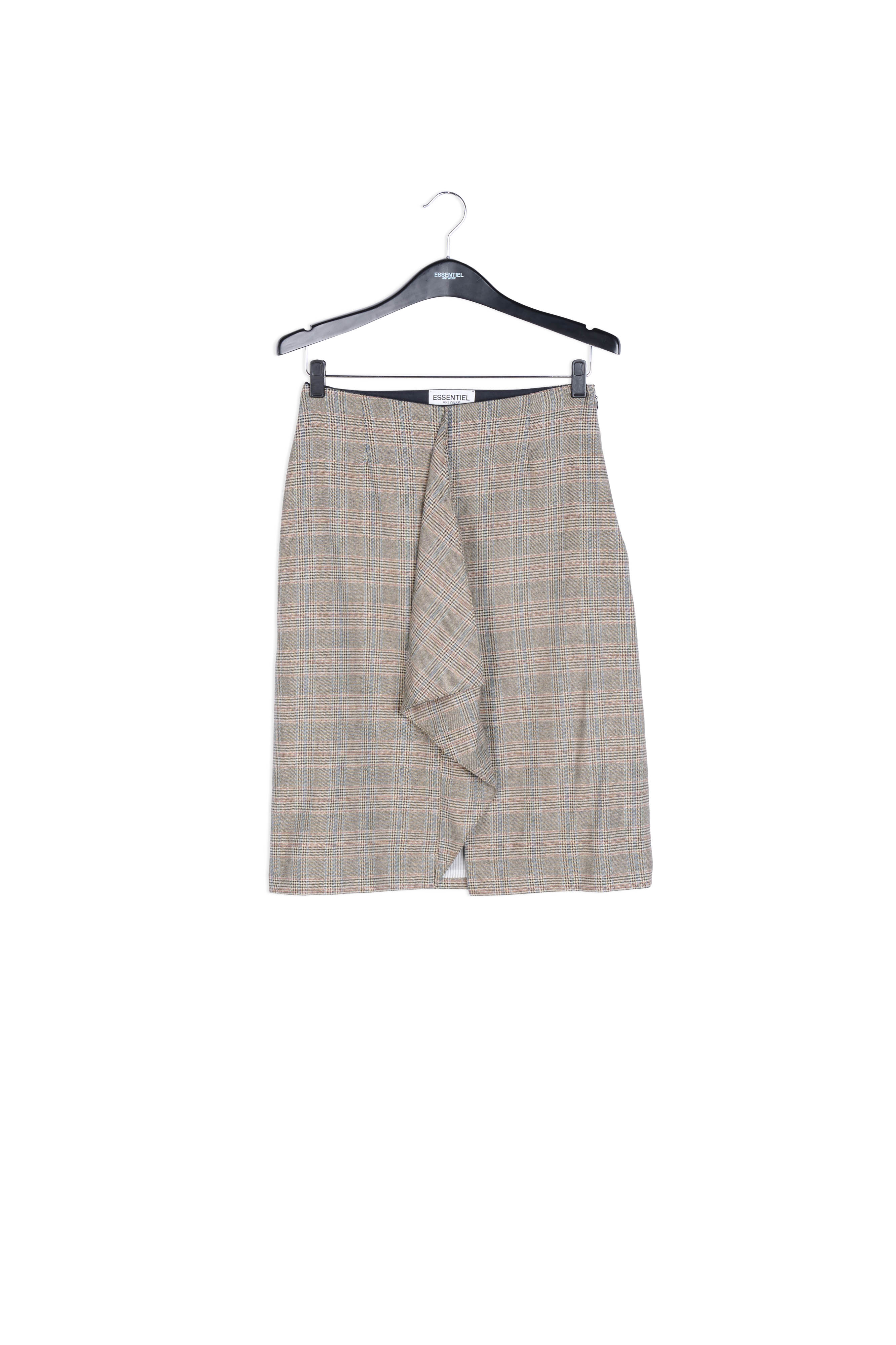 Jupe grise à carreaux avec fente volantée RE—SSENTIEL | Essentiel second hand