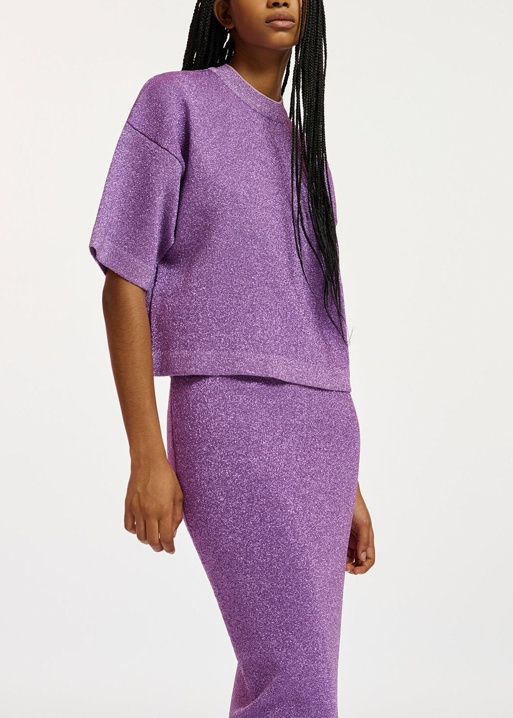 Purple lurex knitted midi skirt RE—SSENTIEL | Essentiel second hand