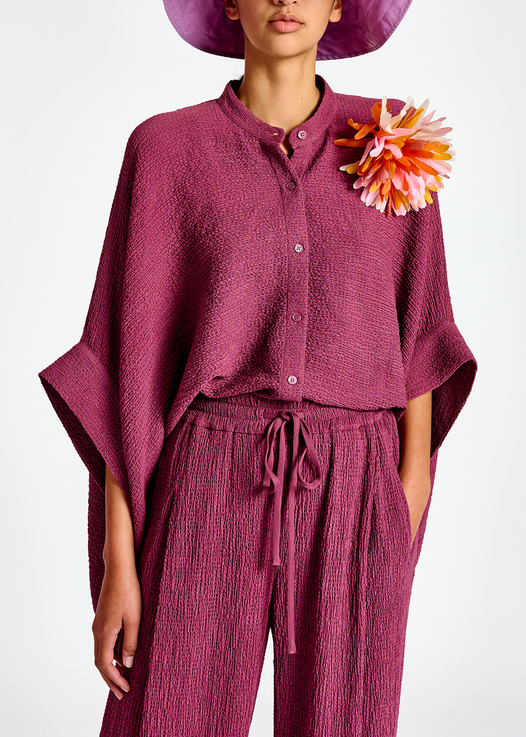 Purple boxy-cut seersucker shirt RE—SSENTIEL | Essentiel second hand