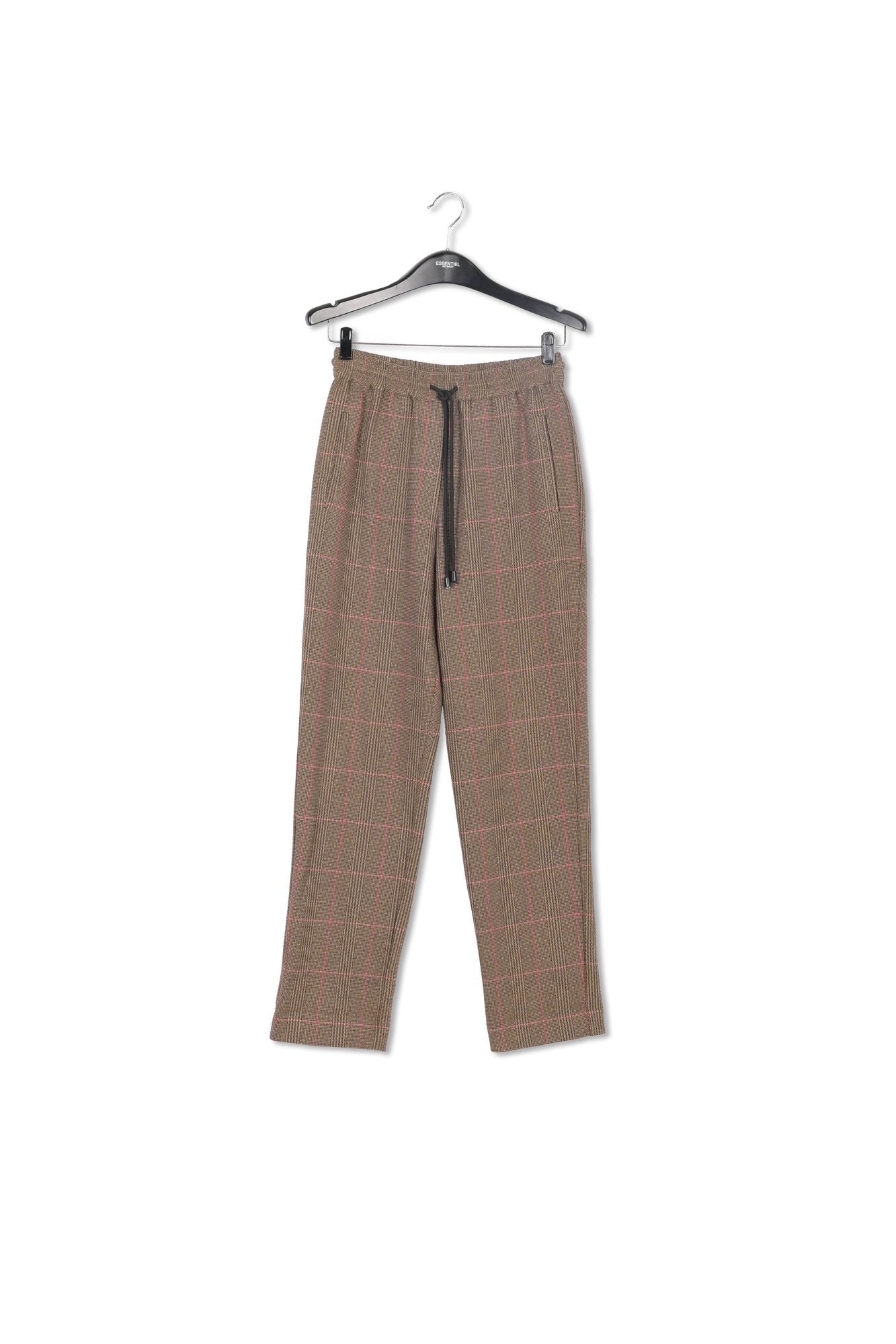 Pantalon brun à  carreaux noirs et bleus RE—SSENTIEL | Essentiel second hand