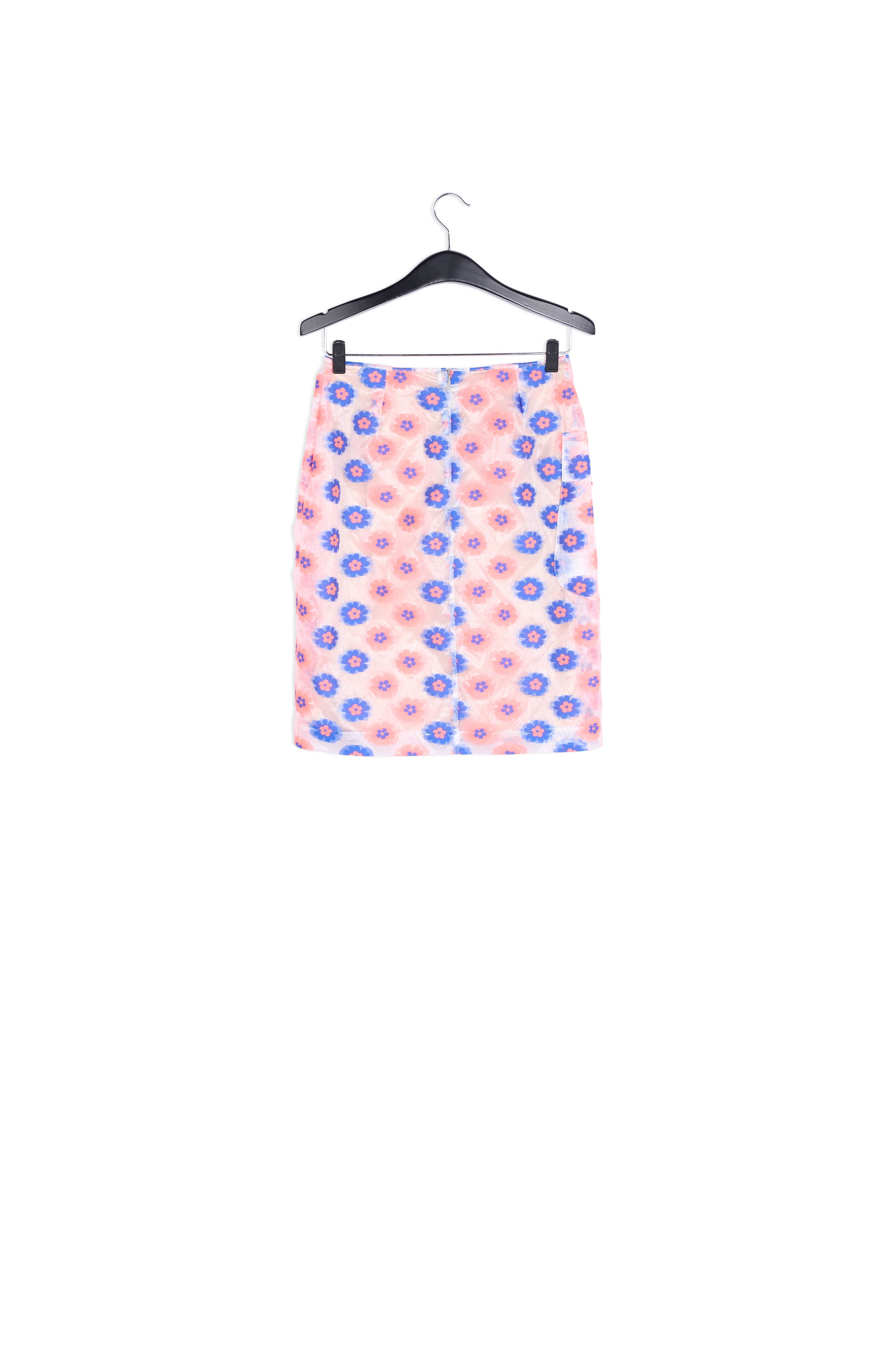 Jupe fourreau transparente à fleurs rose fluo et bleu RE—SSENTIEL | Essentiel second hand