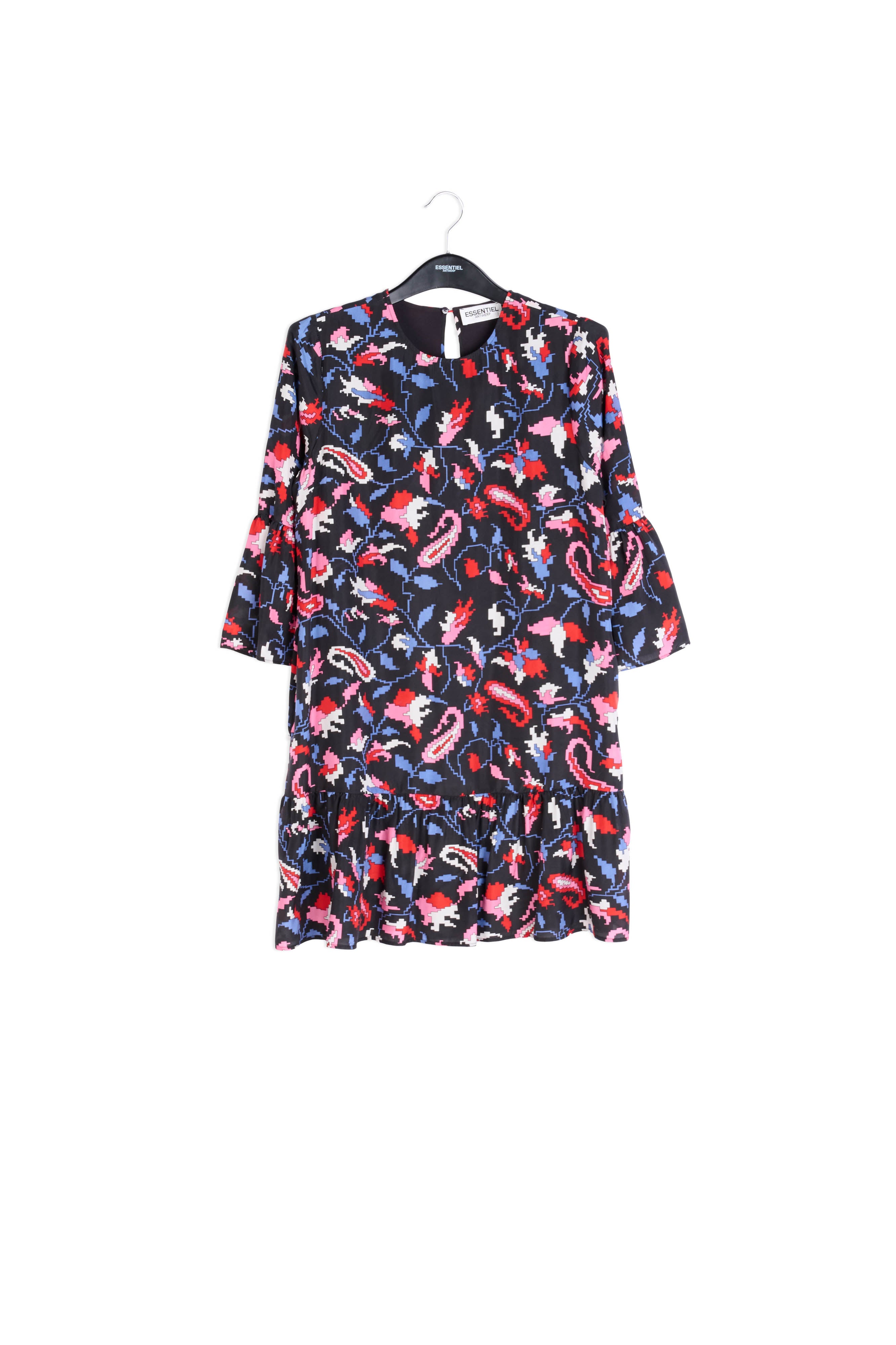 Brown silk dress with flower print RE—SSENTIEL | Essentiel second hand