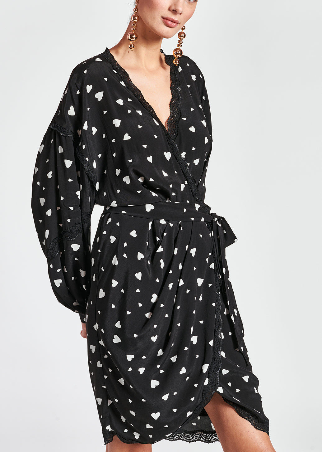 Black heart-print mini wrap dress RE—SSENTIEL | Essentiel second hand