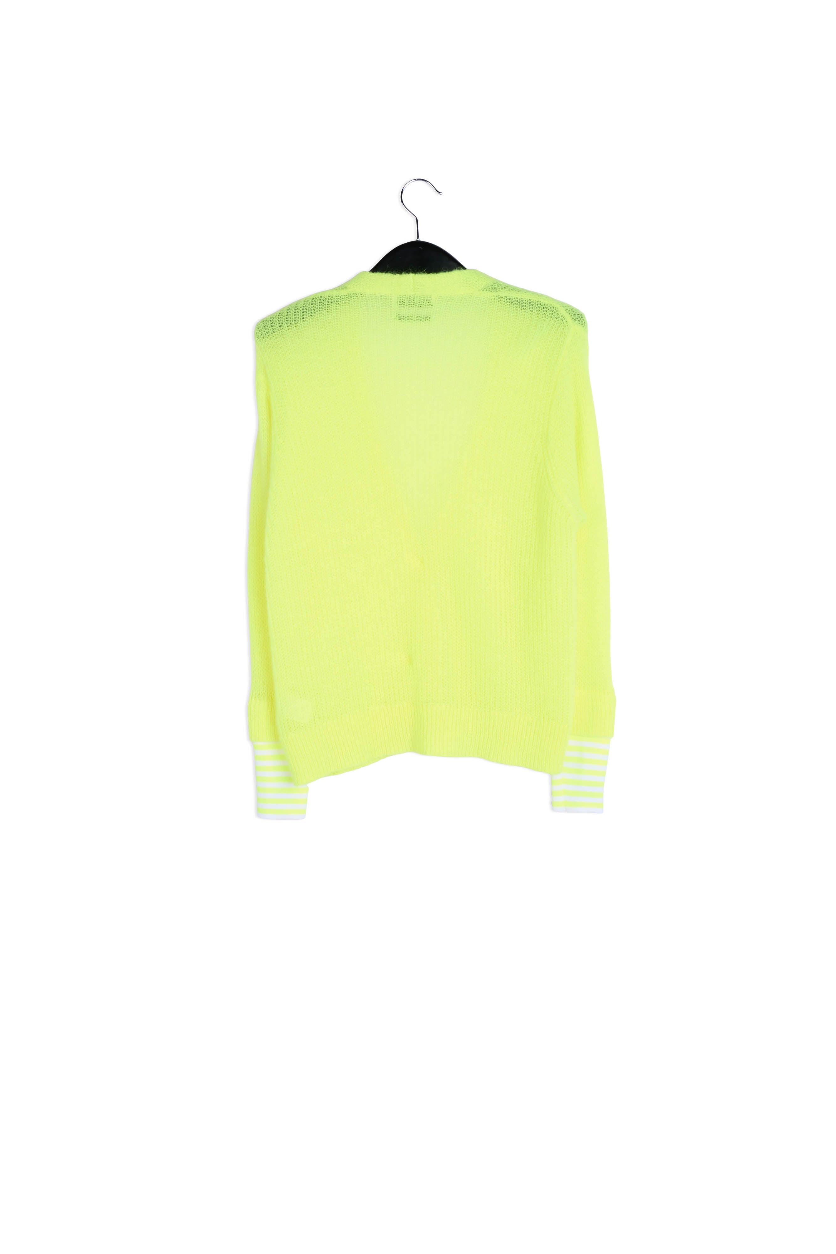 Neon yellow ribbed-knit cardigan with striped neon cuffs RE—SSENTIEL | Essentiel second hand