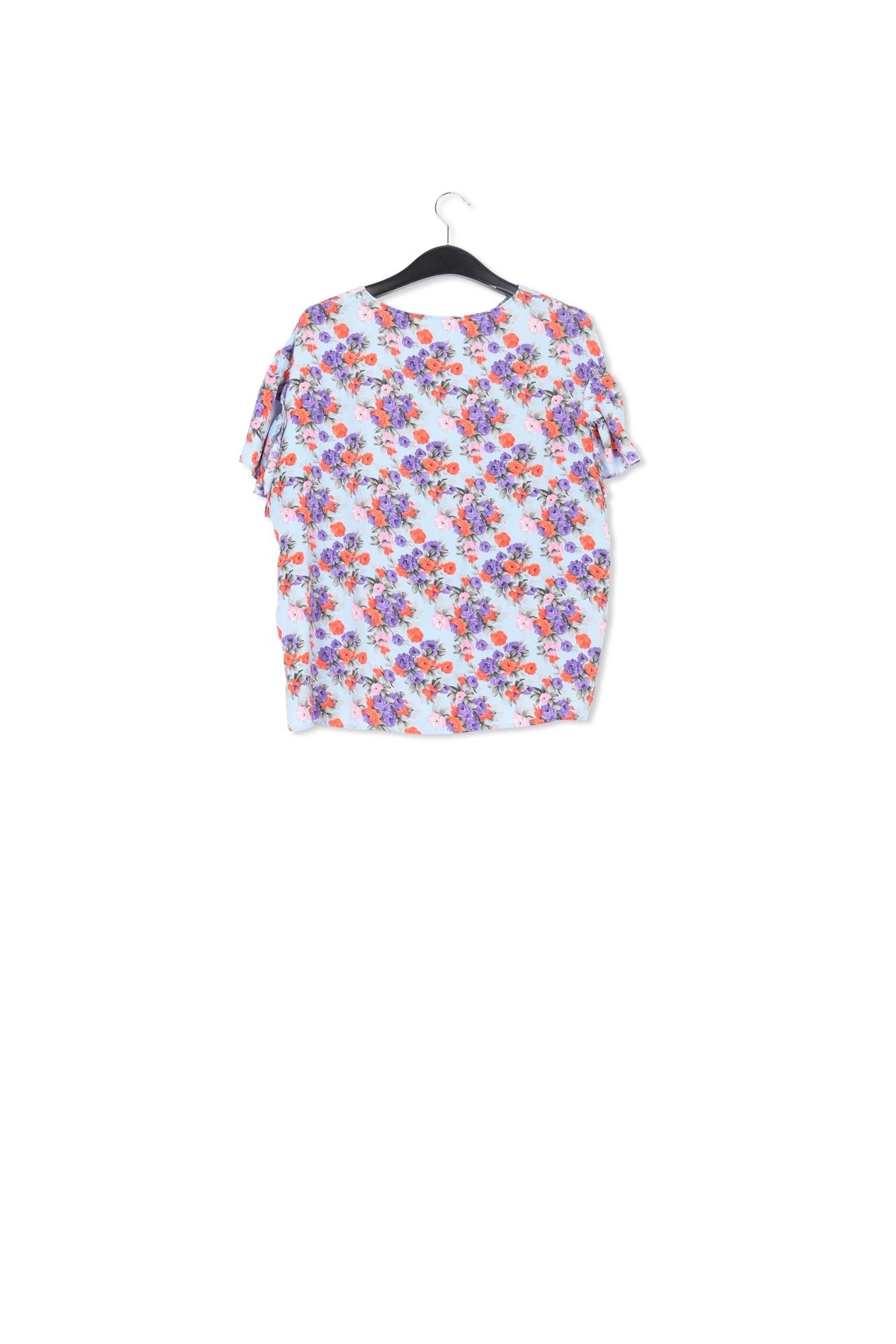 Lichtblauwe bloementop met ruchemouwen RE—SSENTIEL | Essentiel second hand