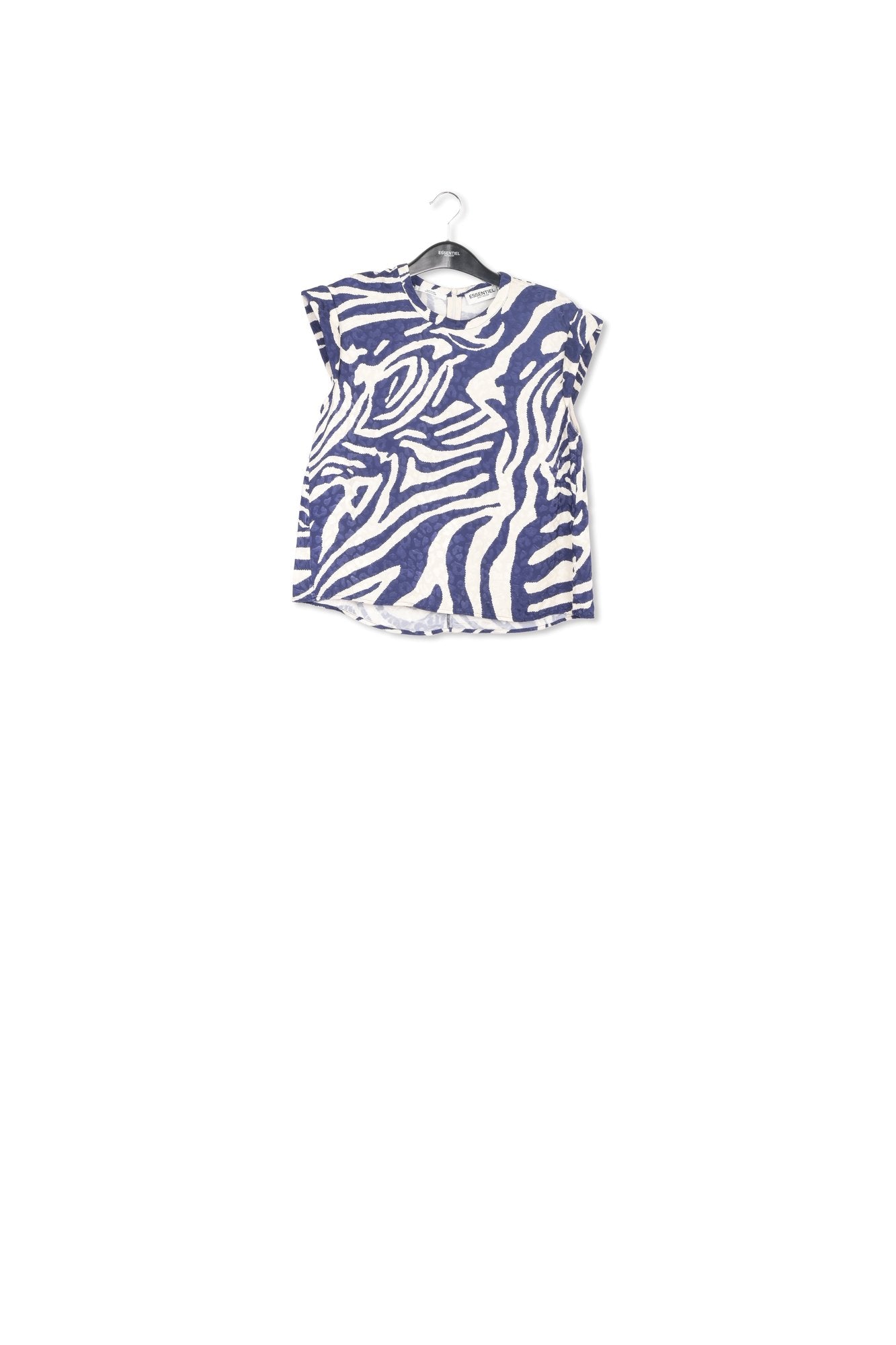 Navy blue and off-white zebra-print top RE—SSENTIEL | Essentiel second hand