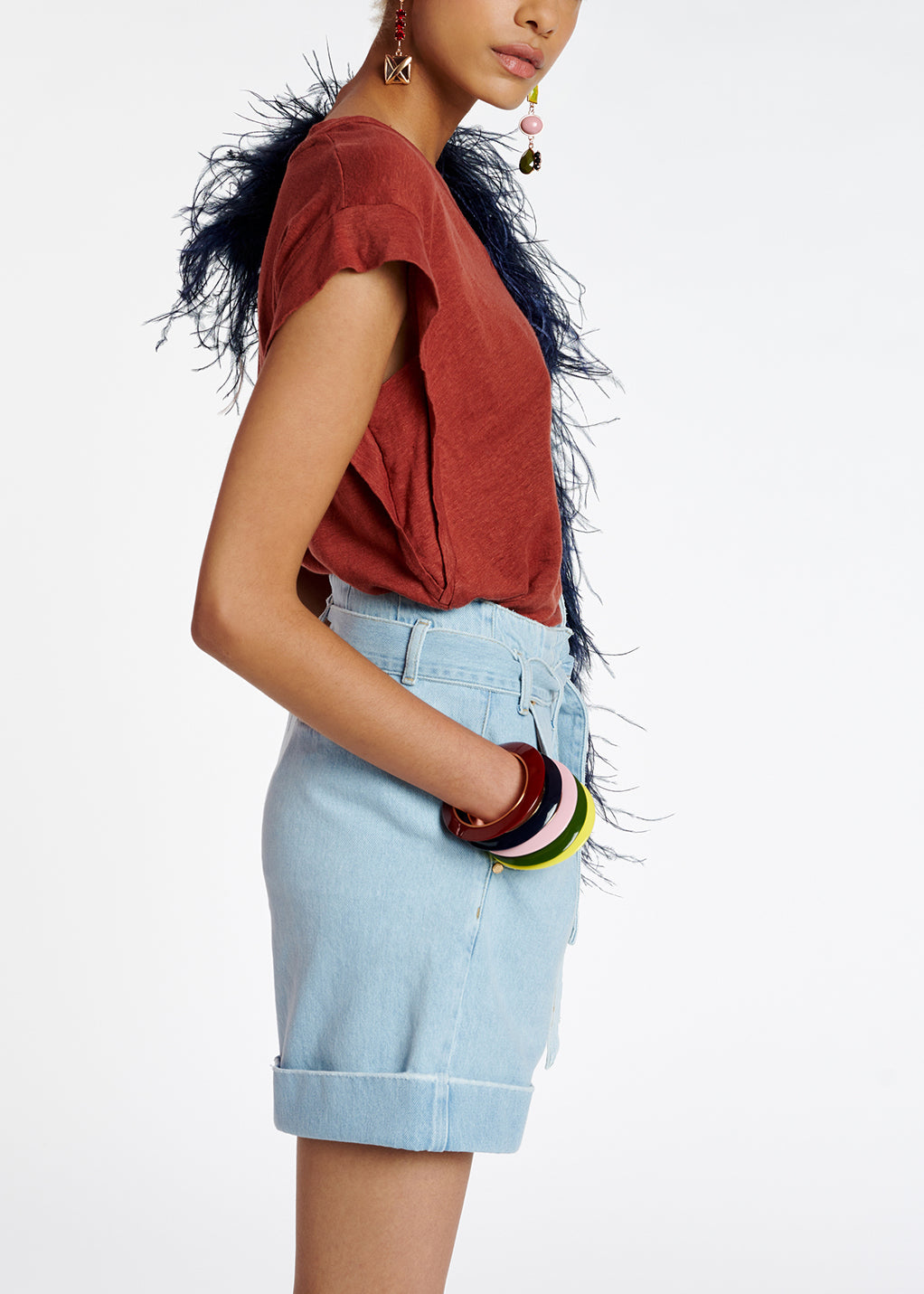 Burgundy linen V-neck T-shirt RE—SSENTIEL | Essentiel second hand