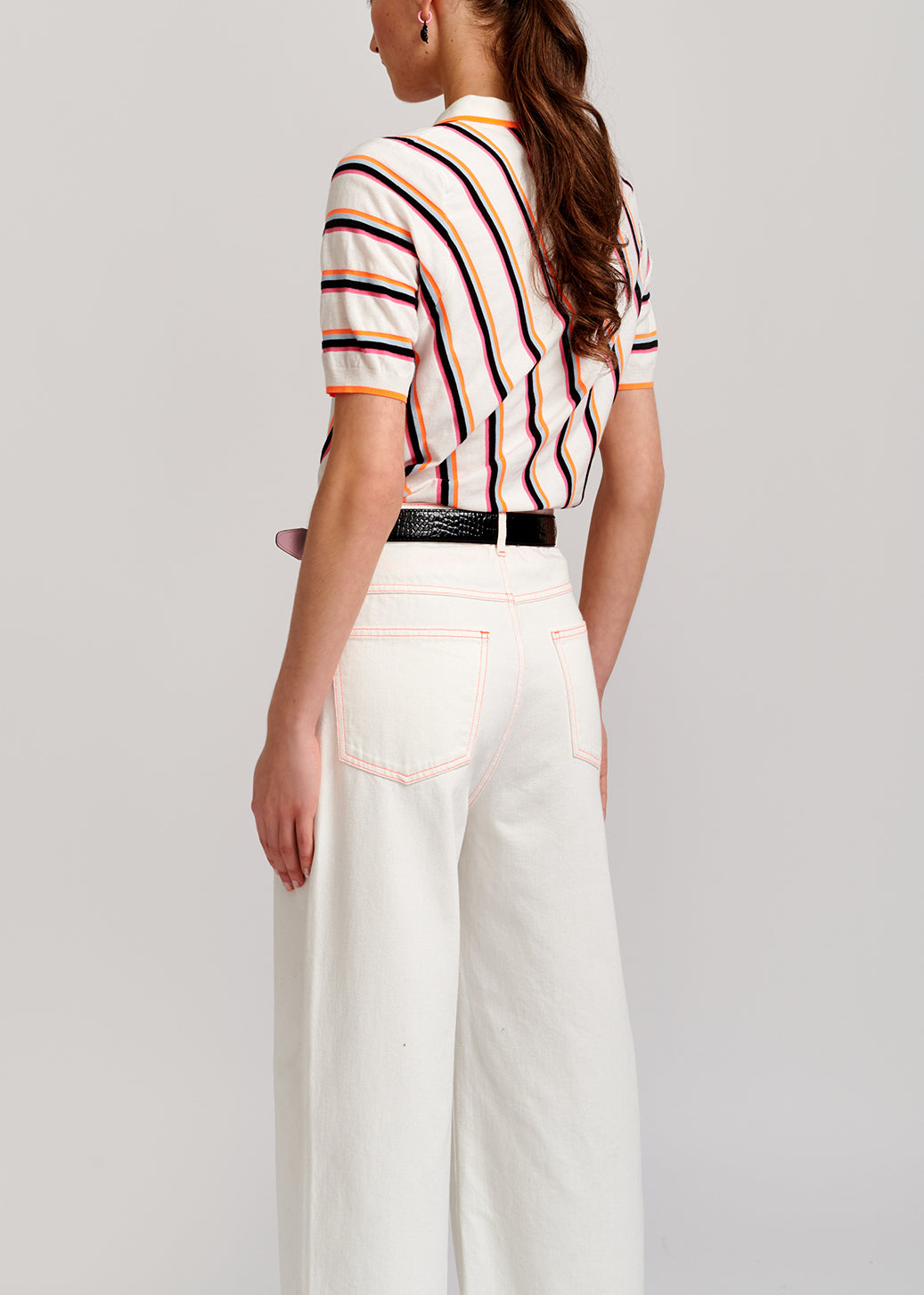 Off-white polo shirt with neon stripes RE—SSENTIEL | Essentiel second hand