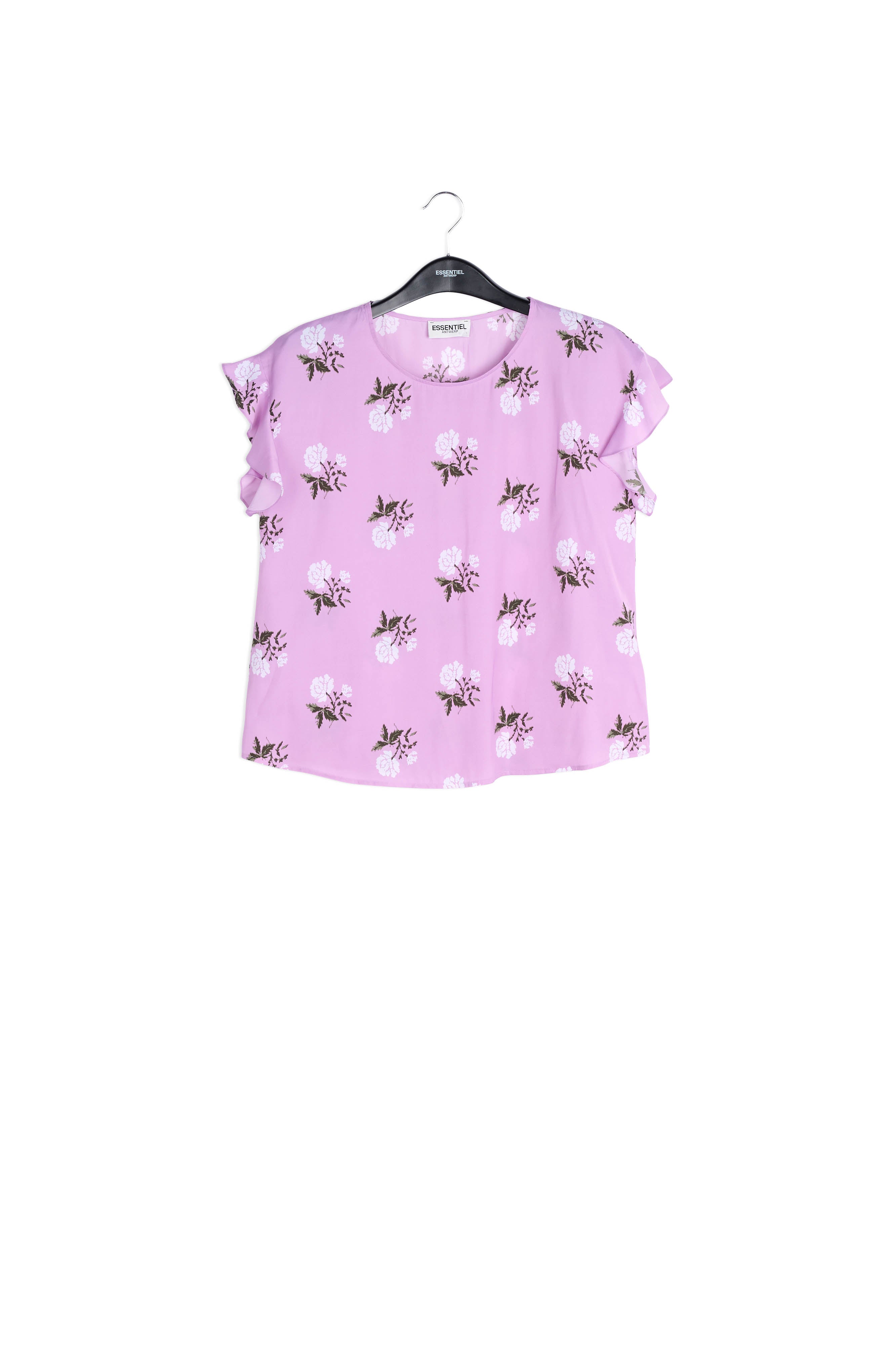 Pink flower print top with ruffled sleeves RE—SSENTIEL | Essentiel second hand