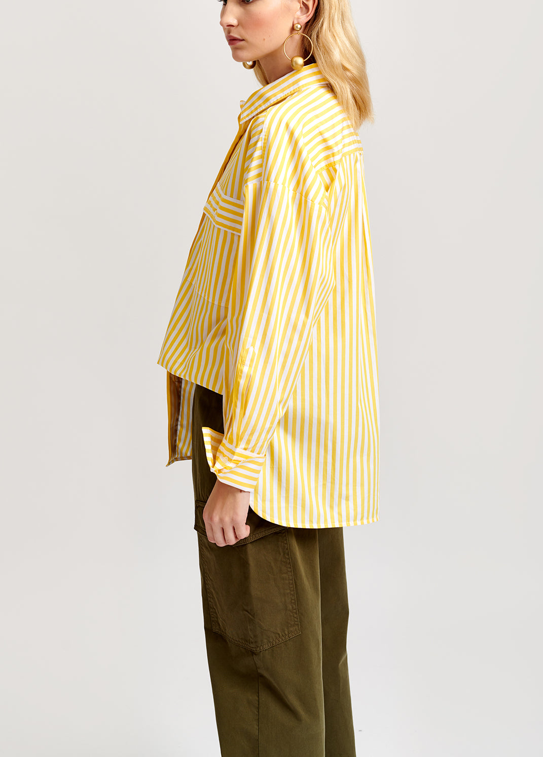 White and yellow striped oversized cotton shirt RE—SSENTIEL | Essentiel second hand