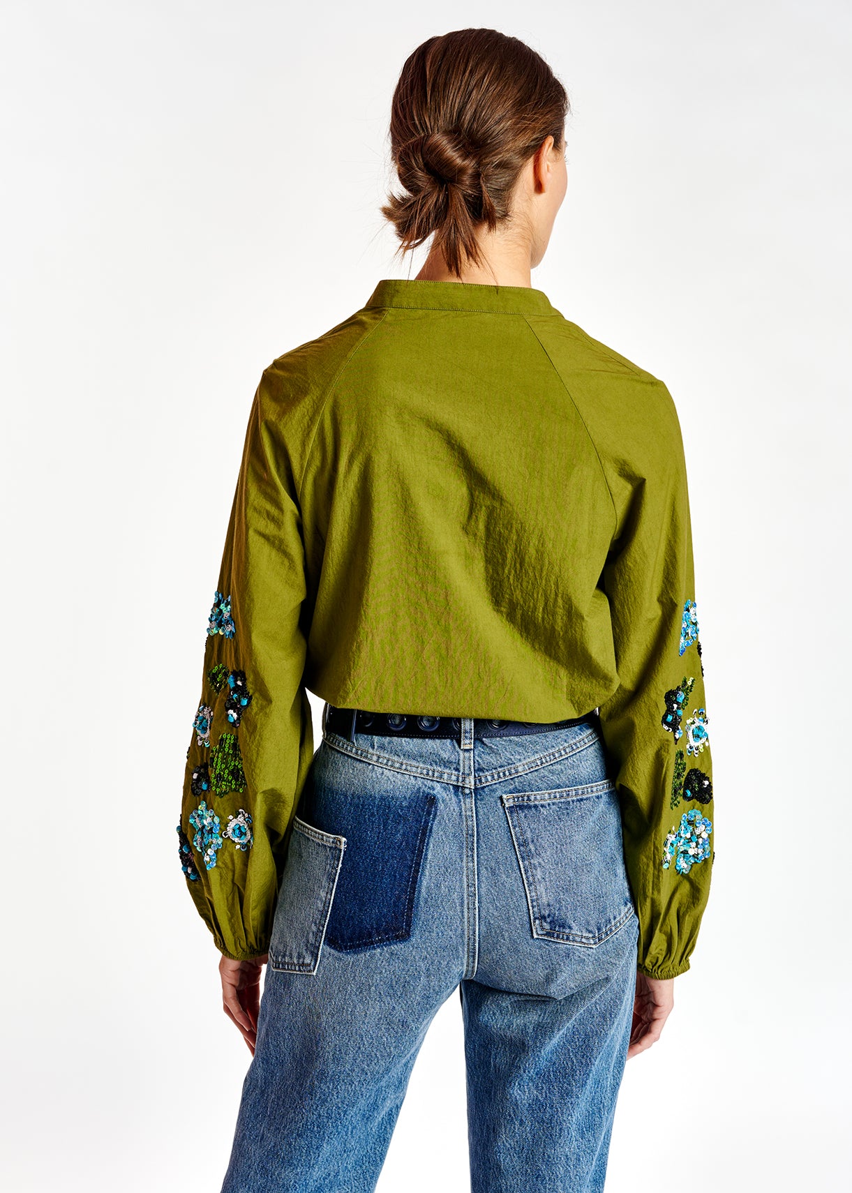 Kakigroen hemd met pailletten RE—SSENTIEL | Essentiel second hand