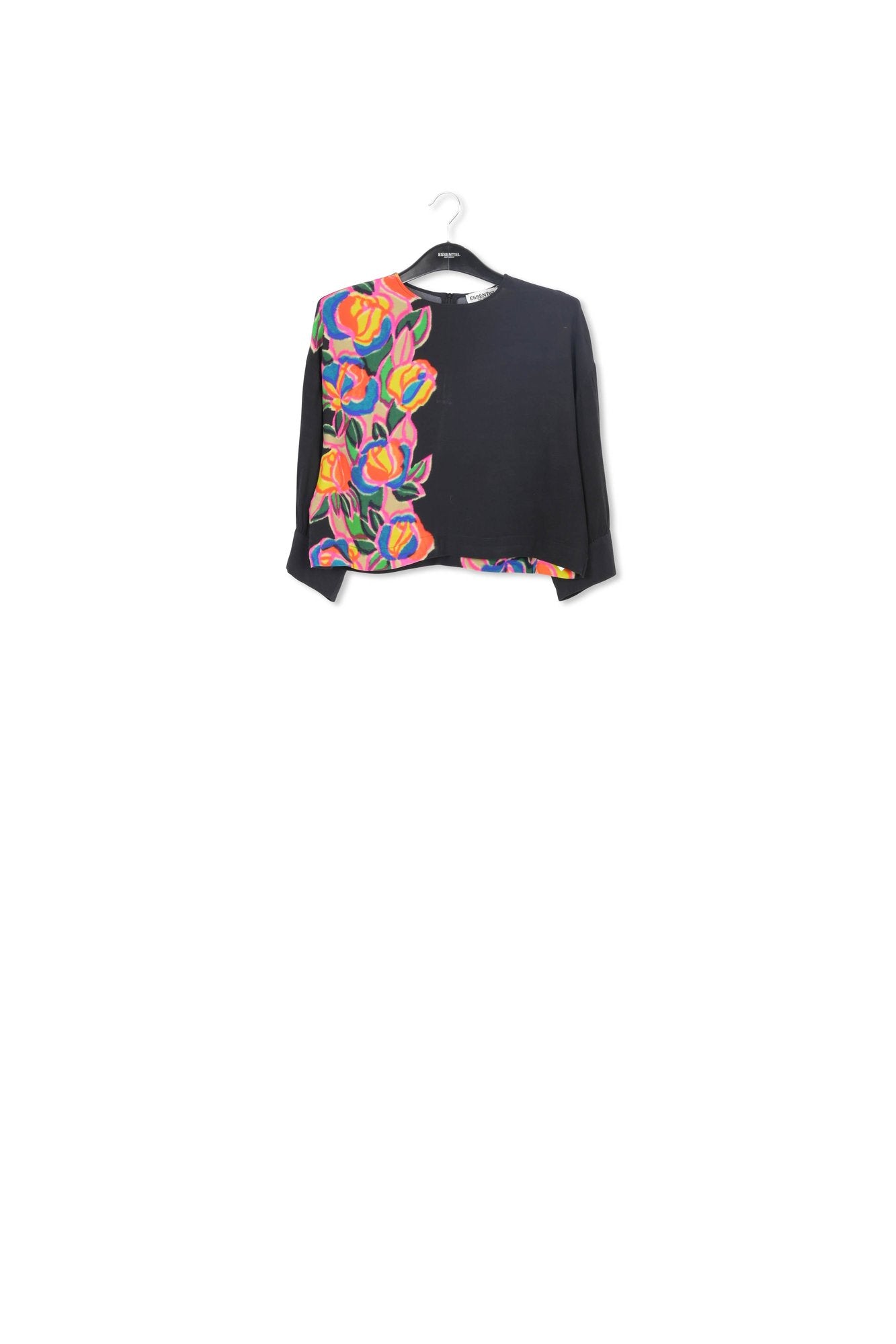 Black top with multicolor floral print RE—SSENTIEL | Essentiel second hand