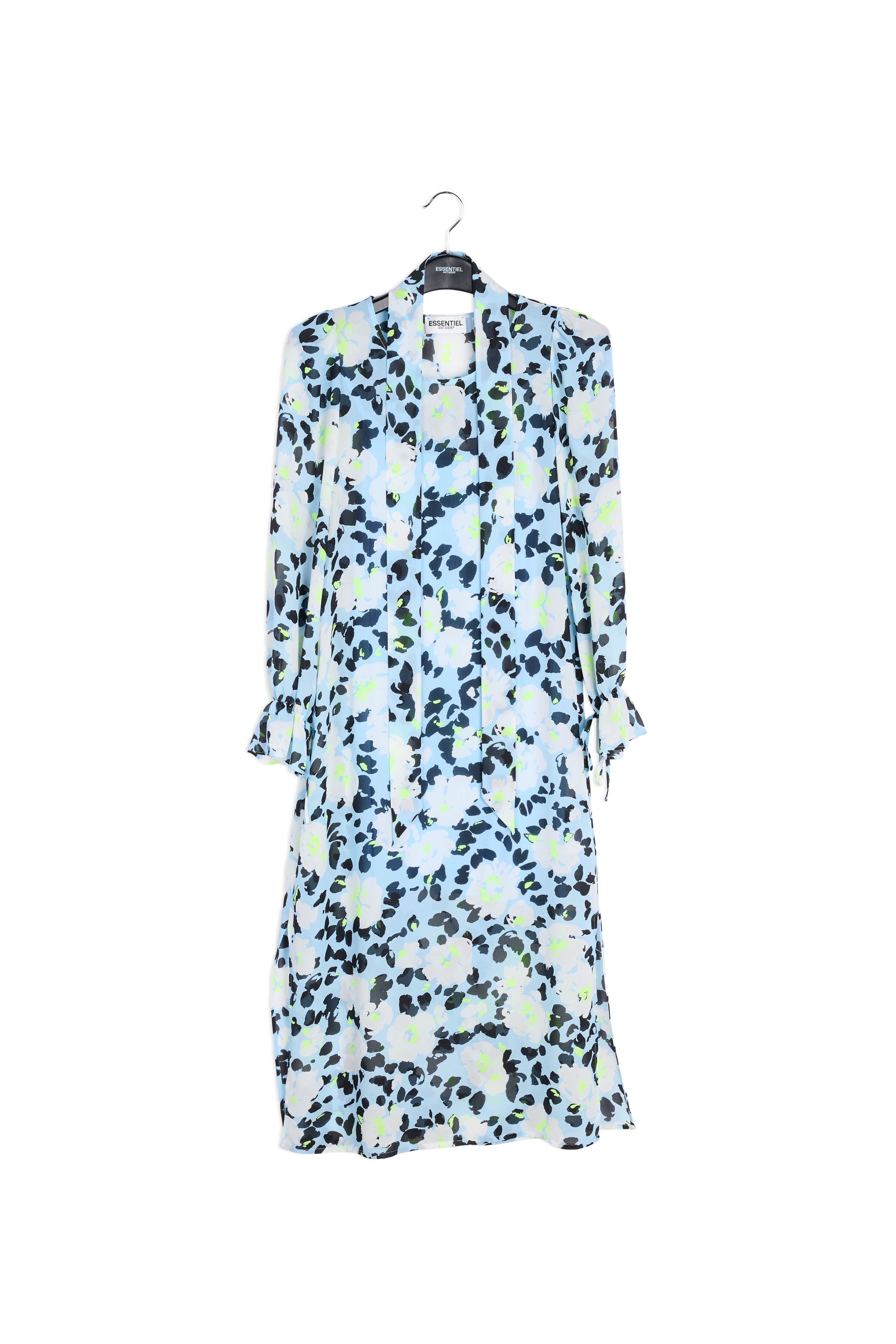 Robe midi bleu pâle à fleurs avec ceinture RE—SSENTIEL | Essentiel second hand