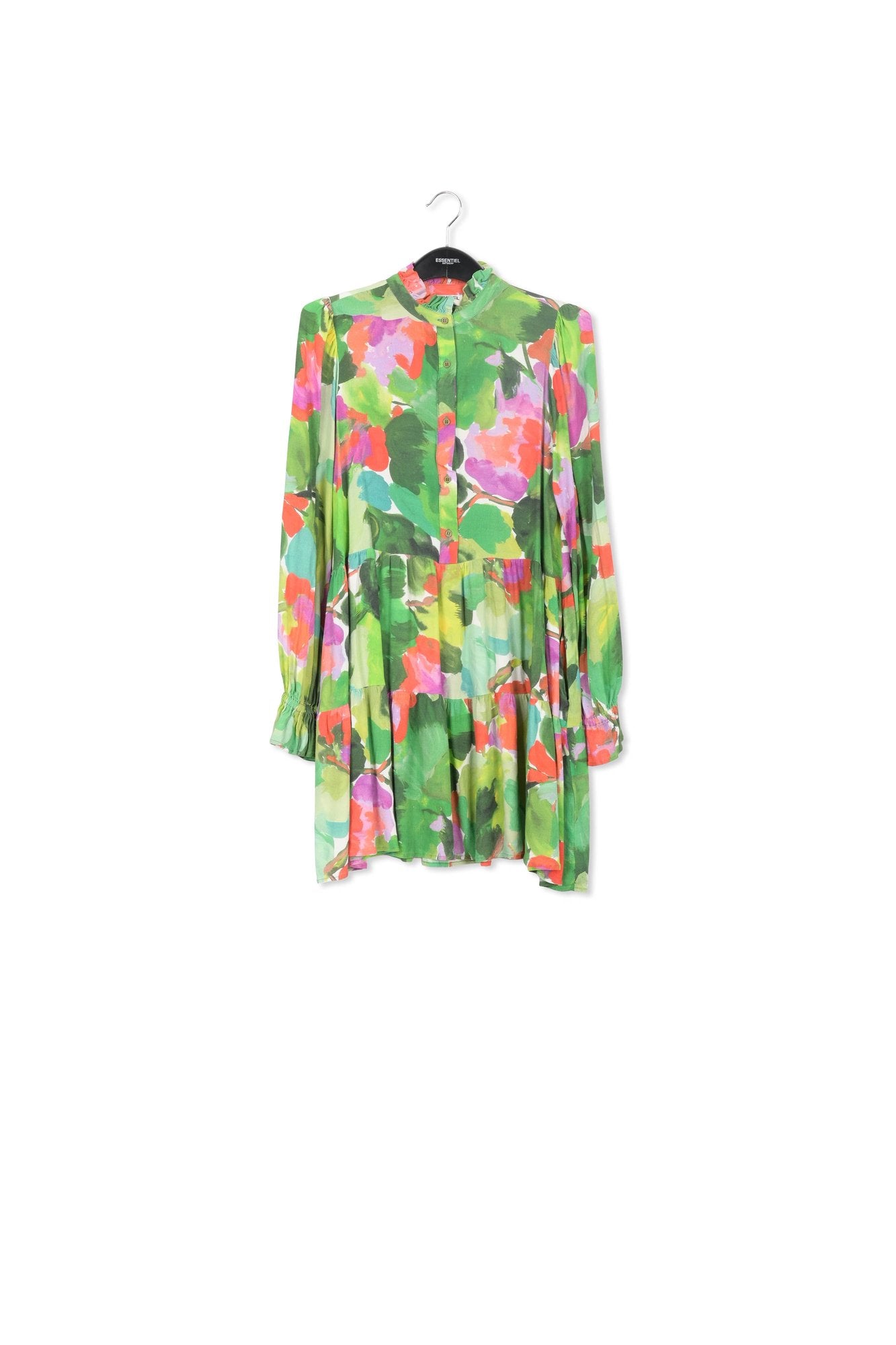 Mini robe trapèze à  imprimé aquarelle vert, rouge et pourpre RE—SSENTIEL | Essentiel second hand