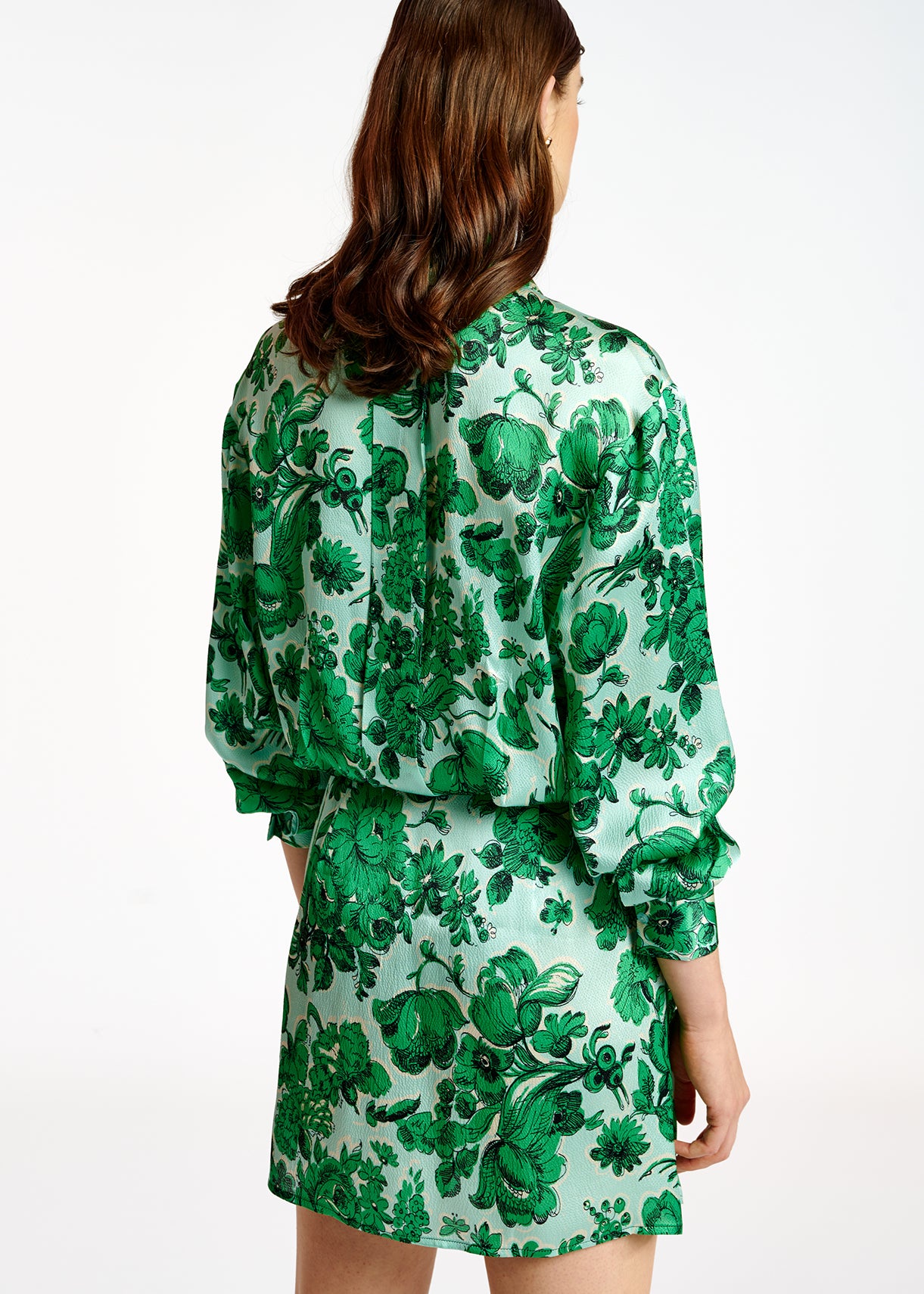 Mini robe en soie bleue et verte fleurie RE—SSENTIEL | Essentiel second hand
