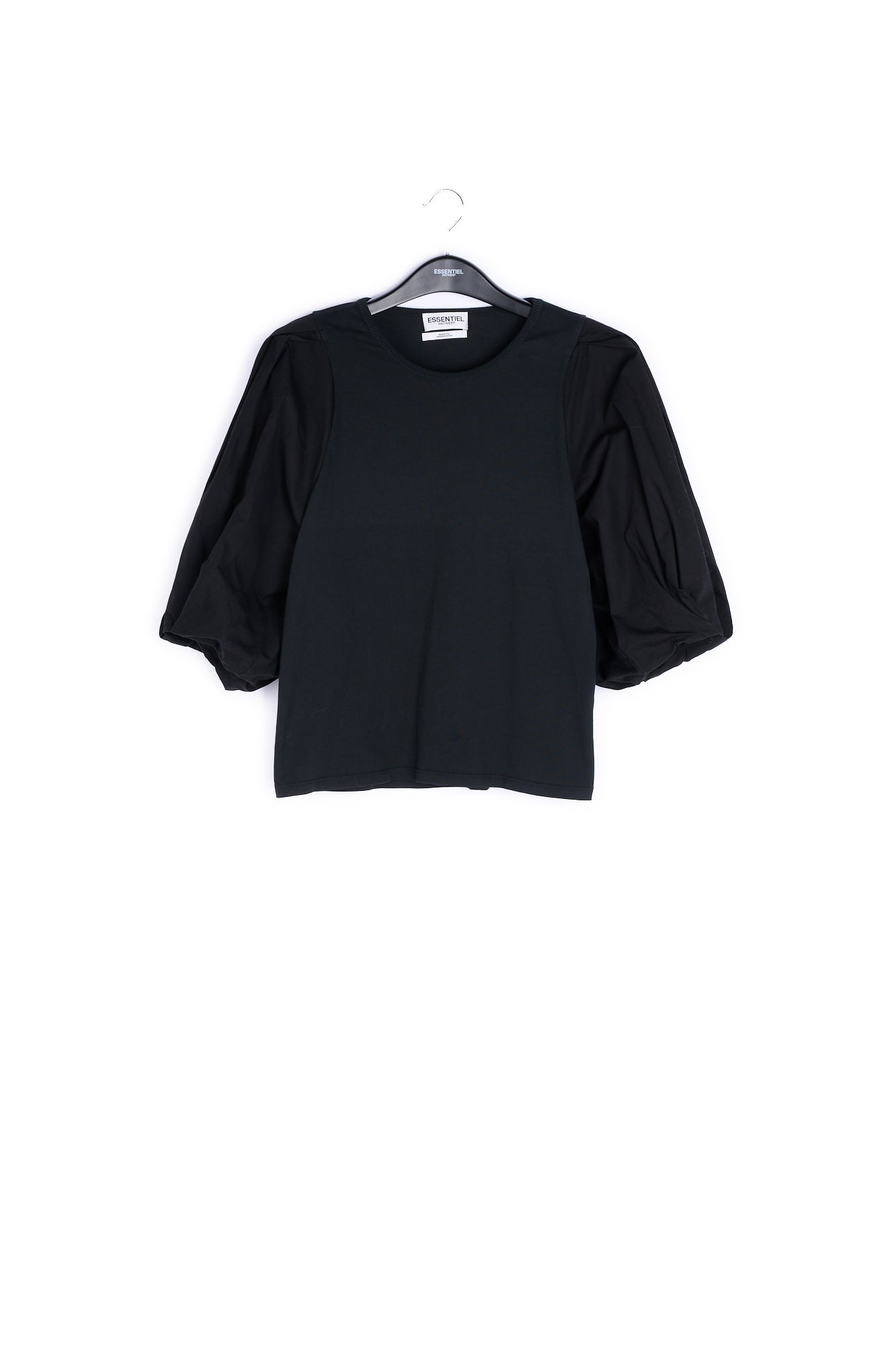 Black jersey T-shirt with cotton-poplin sleeves RE—SSENTIEL | Essentiel second hand