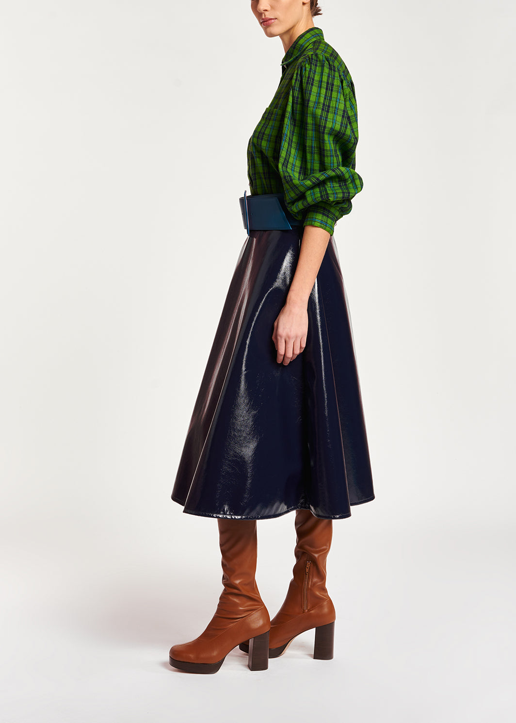 Dark blue faux leather A-line skirt RE—SSENTIEL | Essentiel second hand