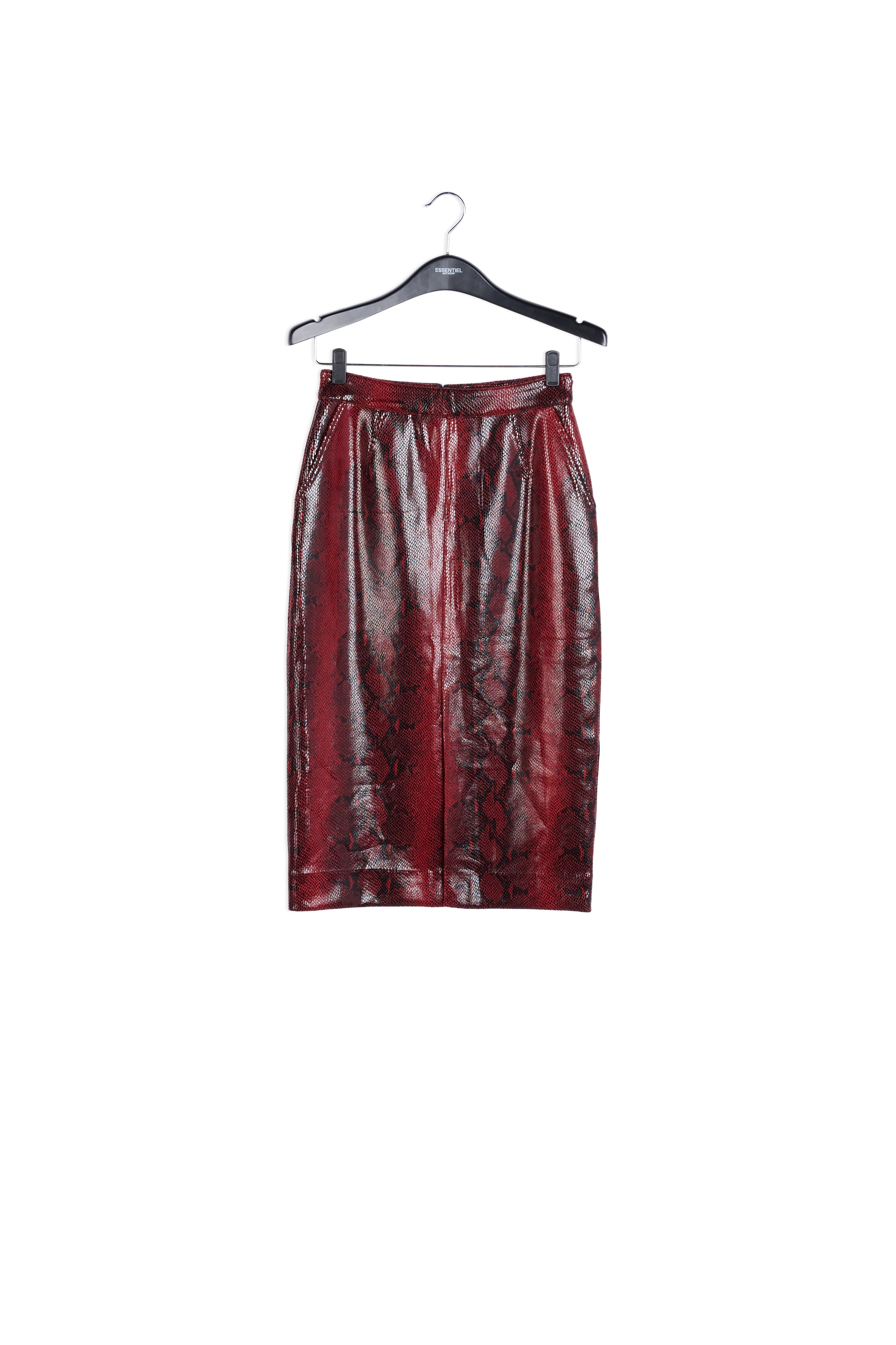 Jupe midi à imprimé serpent rouge et noir lustré RE—SSENTIEL | Essentiel second hand