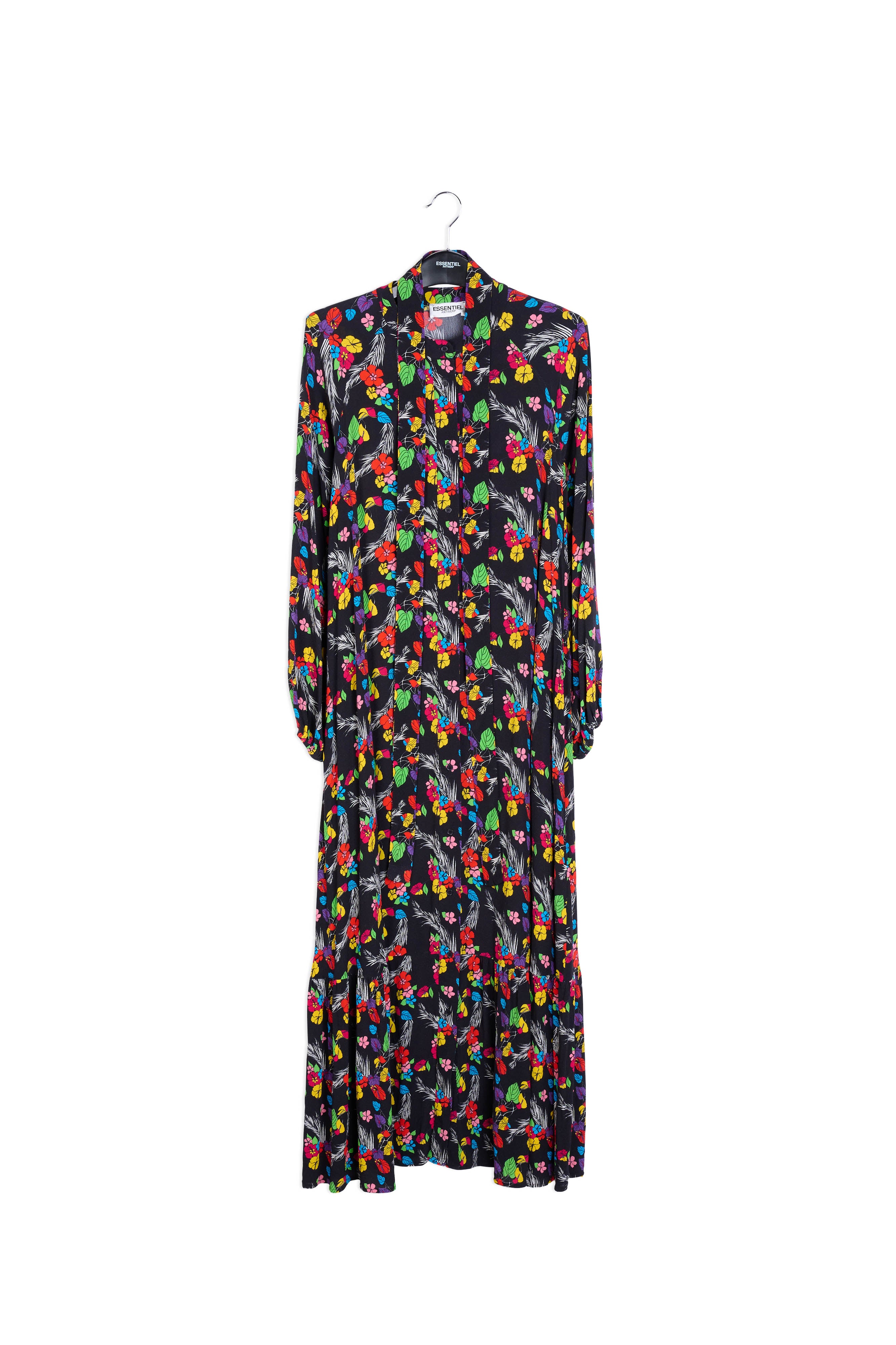Black tropical print maxi dress RE—SSENTIEL | Essentiel second hand