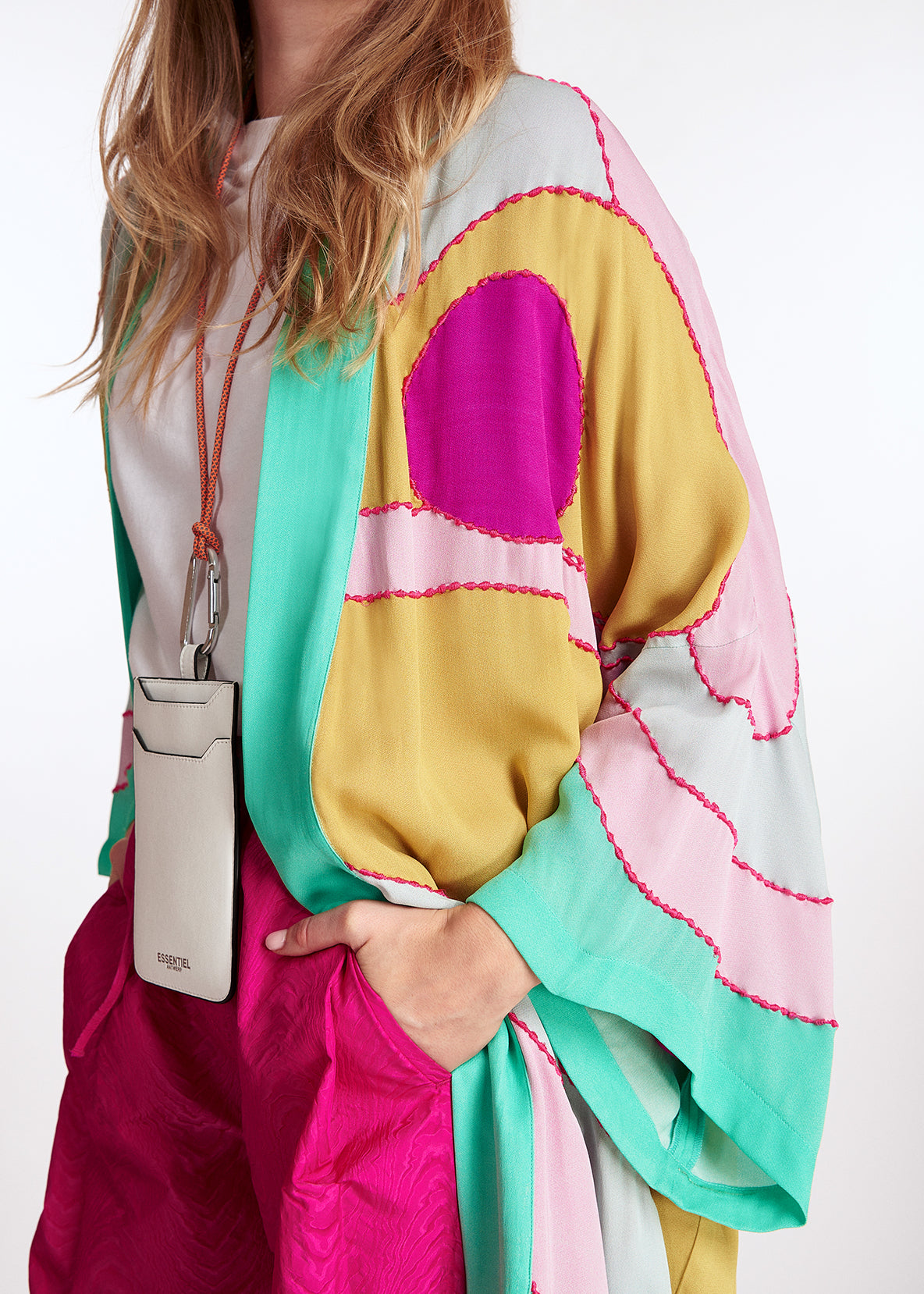 Yellow, pink and light blue kimono with embroideries RE—SSENTIEL | Essentiel second hand