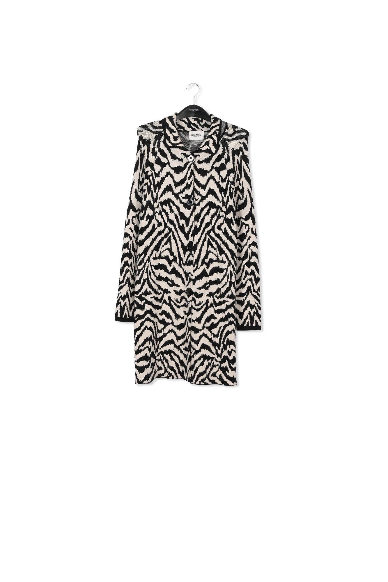 Long manteau en jacquard zébré noir et blanc cassé RE—SSENTIEL | Essentiel second hand